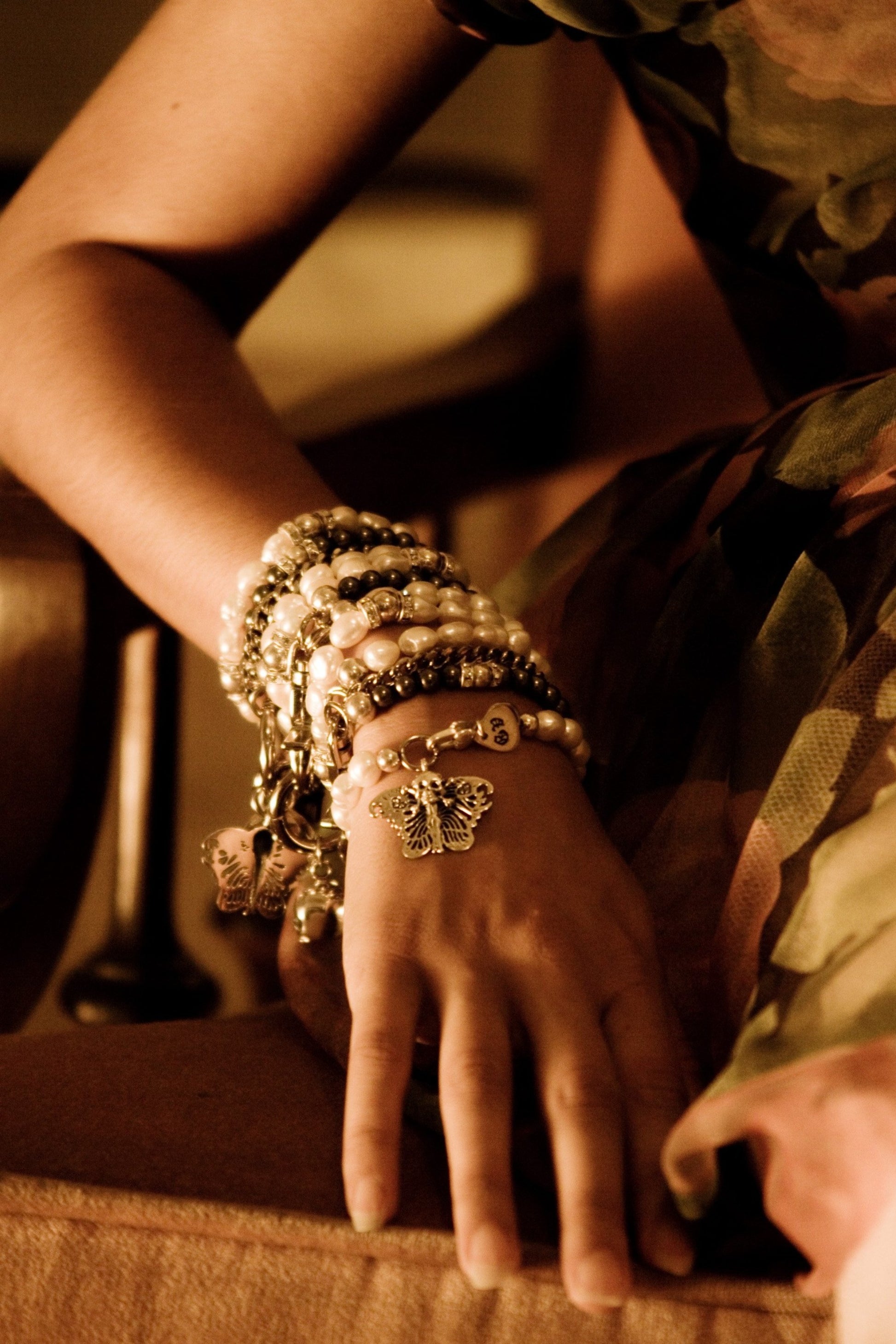 3 Stand Pearls Sterling Silver Skull Bracelet