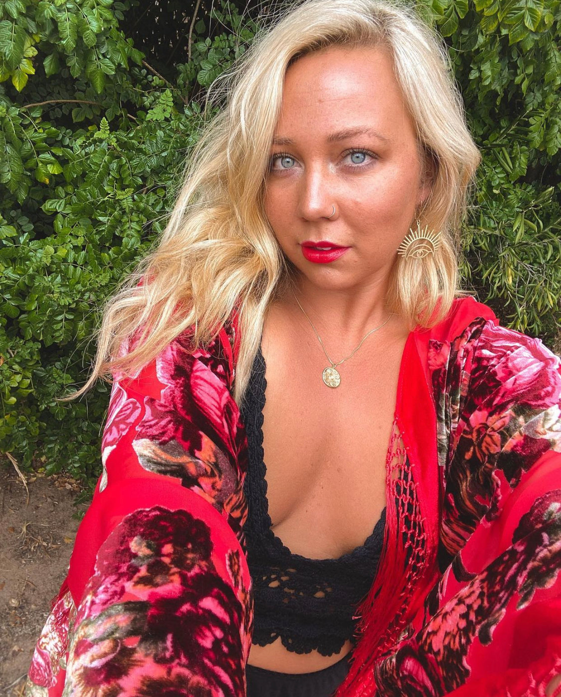 Southern Rose Red - Wide Sleeve Robe