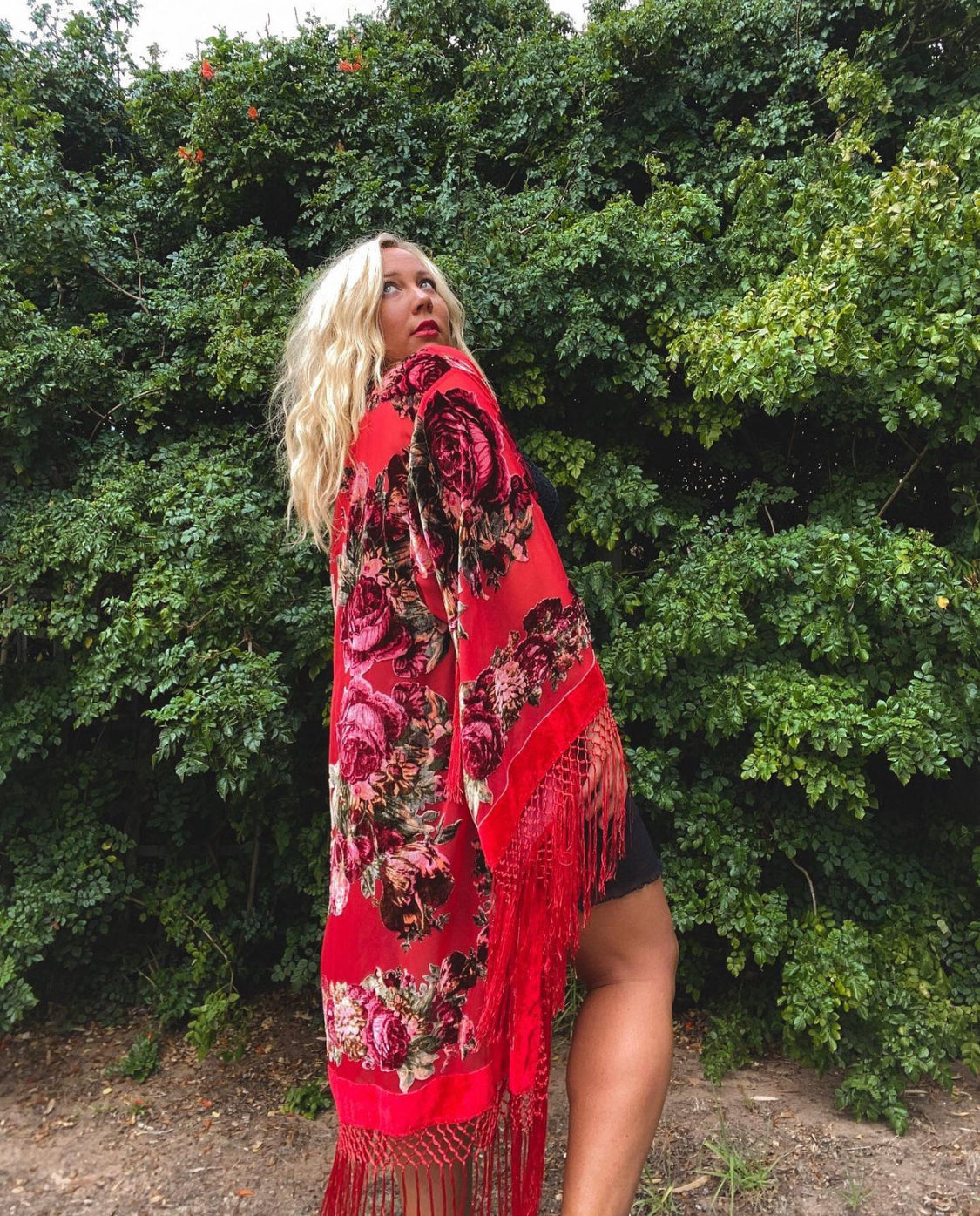 Southern Rose Red - Wide Sleeve Robe