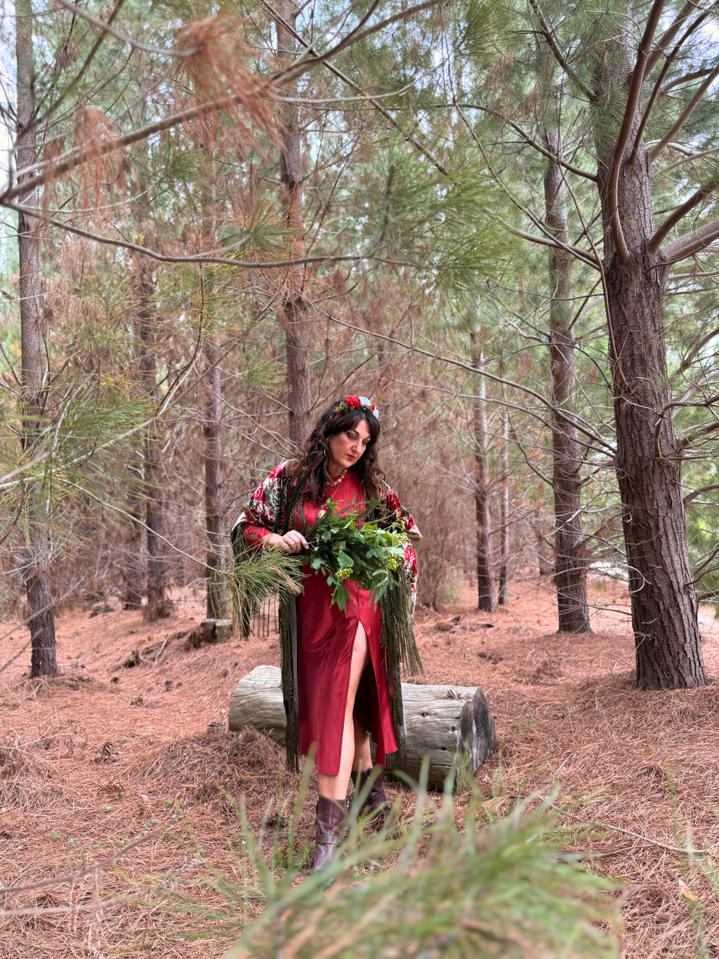 Southern Rose Green - Wide Sleeve Robe