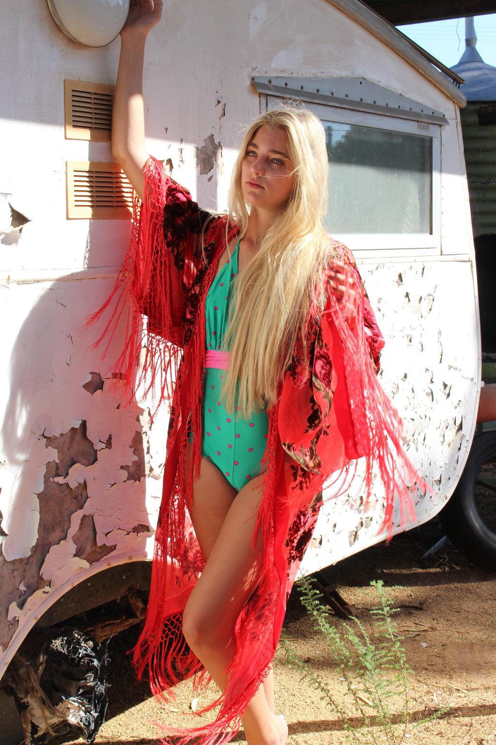 Southern Rose Red - Wide Sleeve Robe