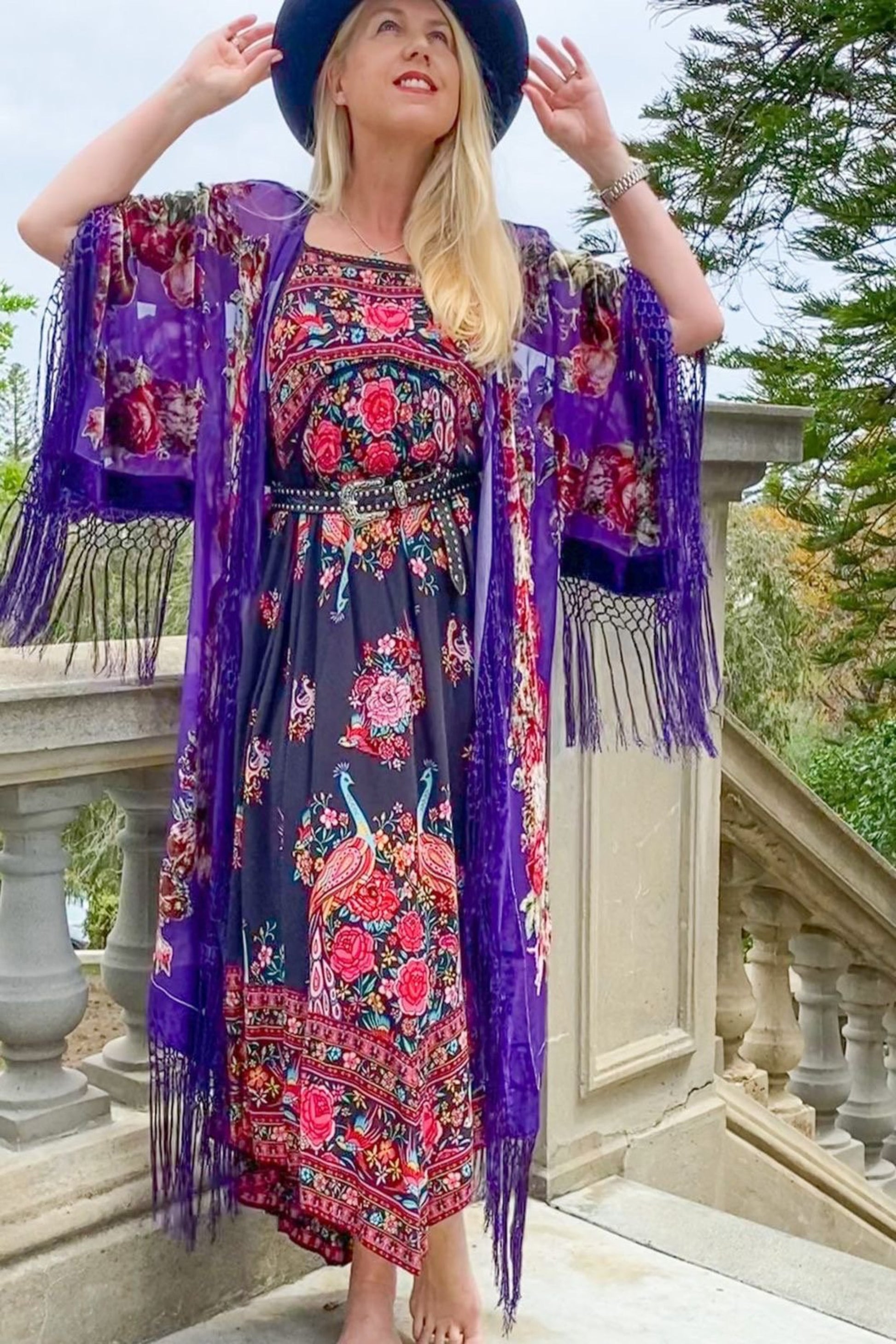 Southern Rose Purple - Wide Sleeve Robe