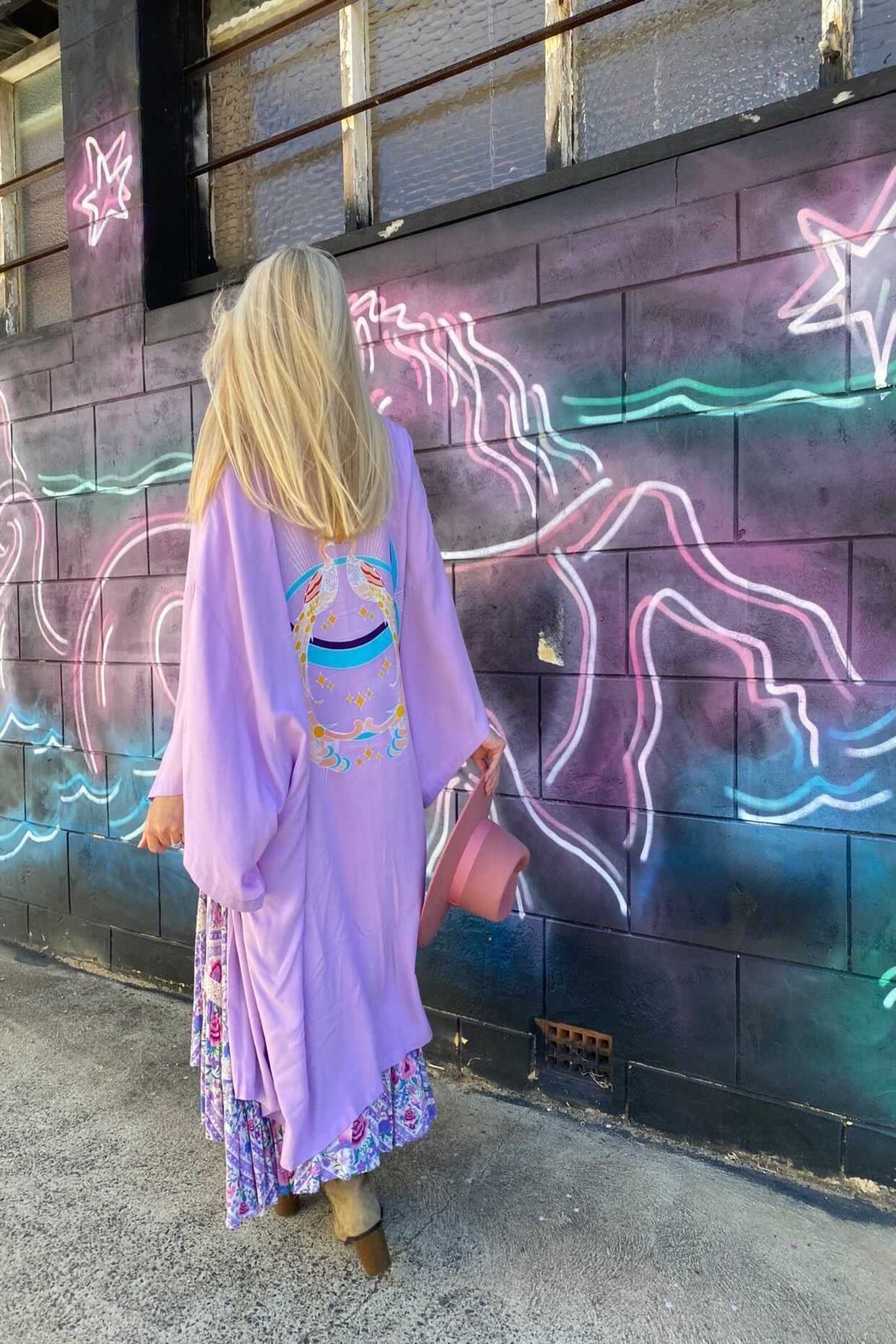 Wandering Stars Lilac -  Wide Sleeve Robe