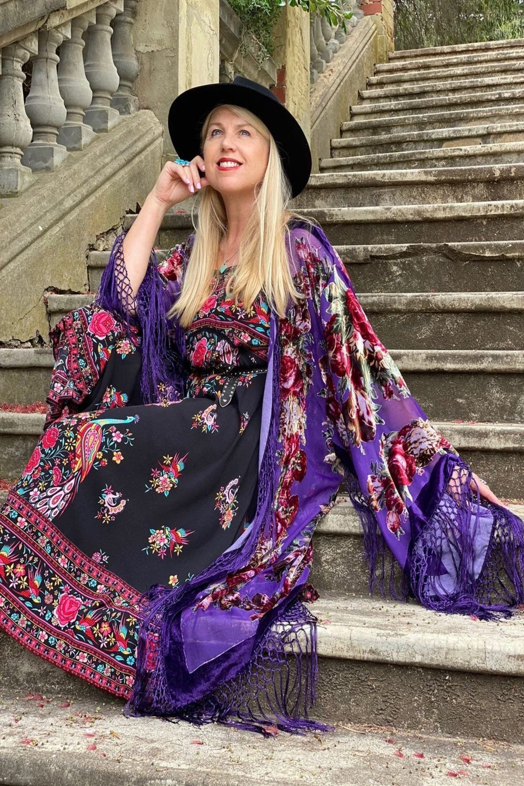 Southern Rose Purple - Wide Sleeve Robe