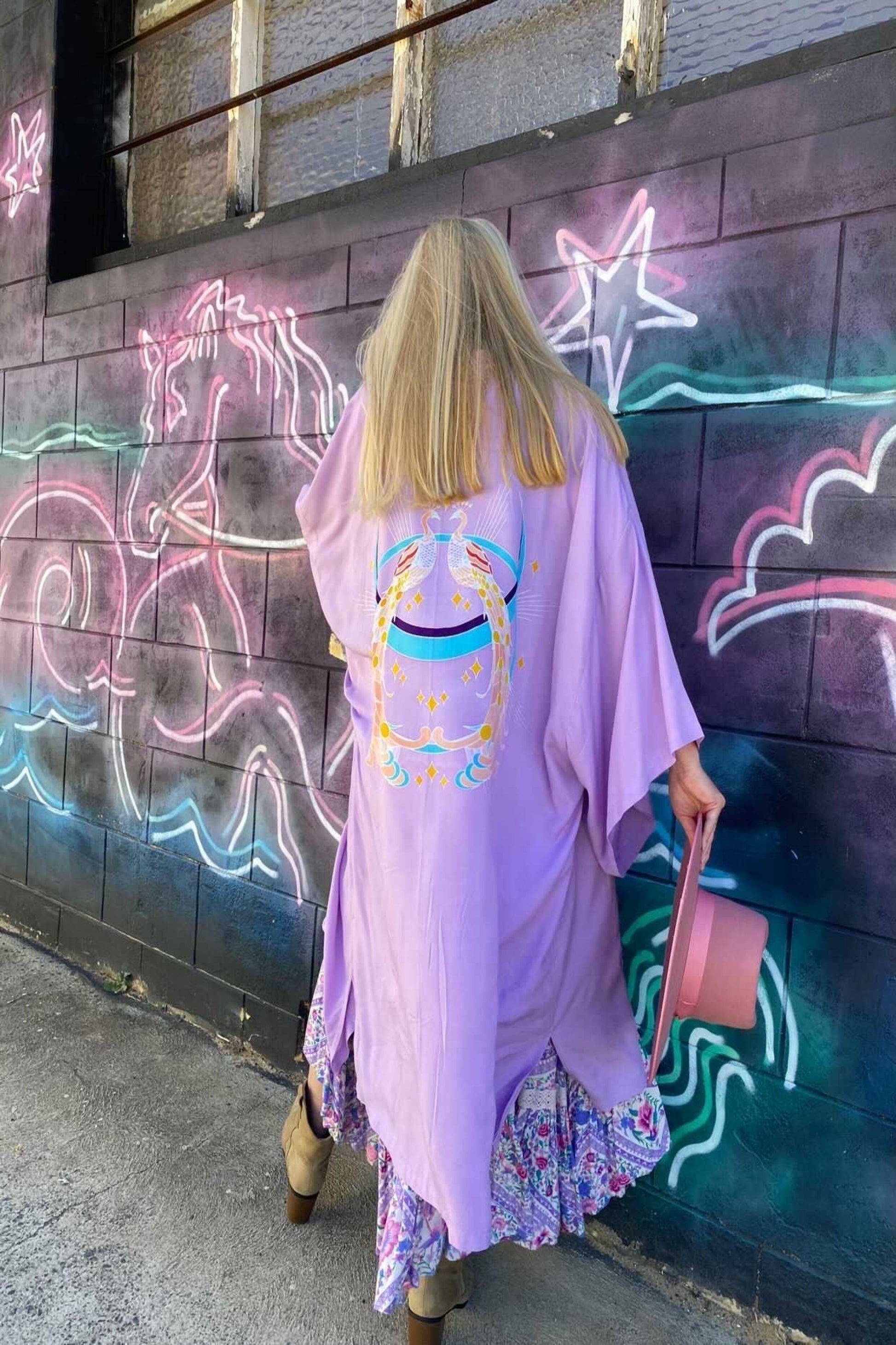 Wandering Stars Lilac -  Wide Sleeve Robe