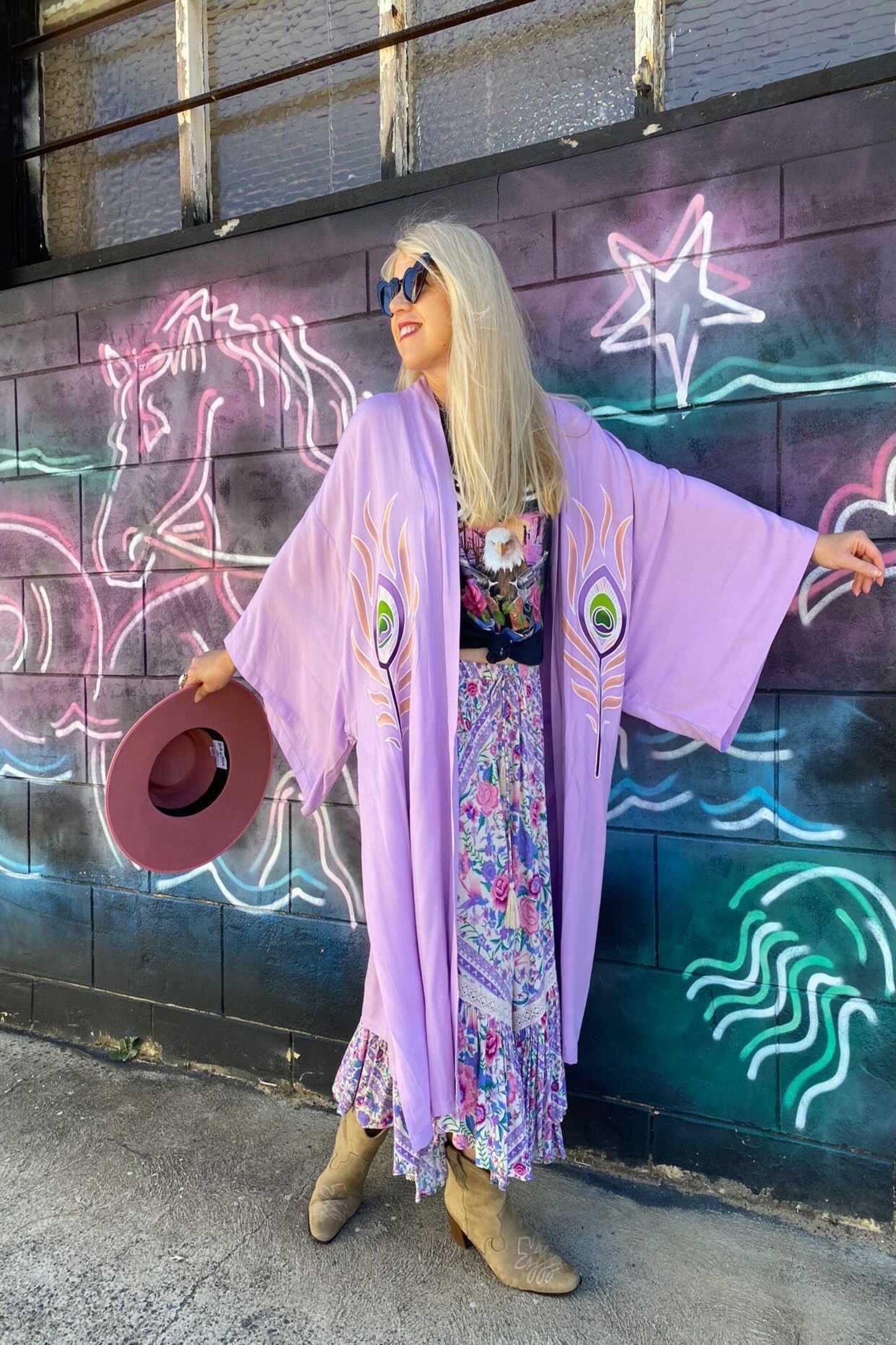 Wandering Stars Lilac -  Wide Sleeve Robe