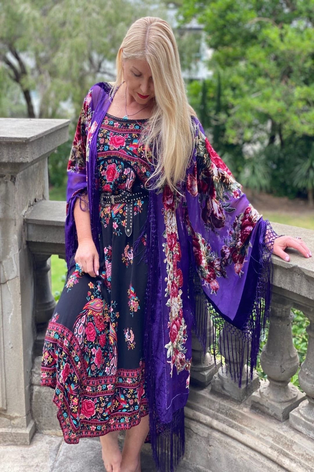Southern Rose Purple - Wide Sleeve Robe