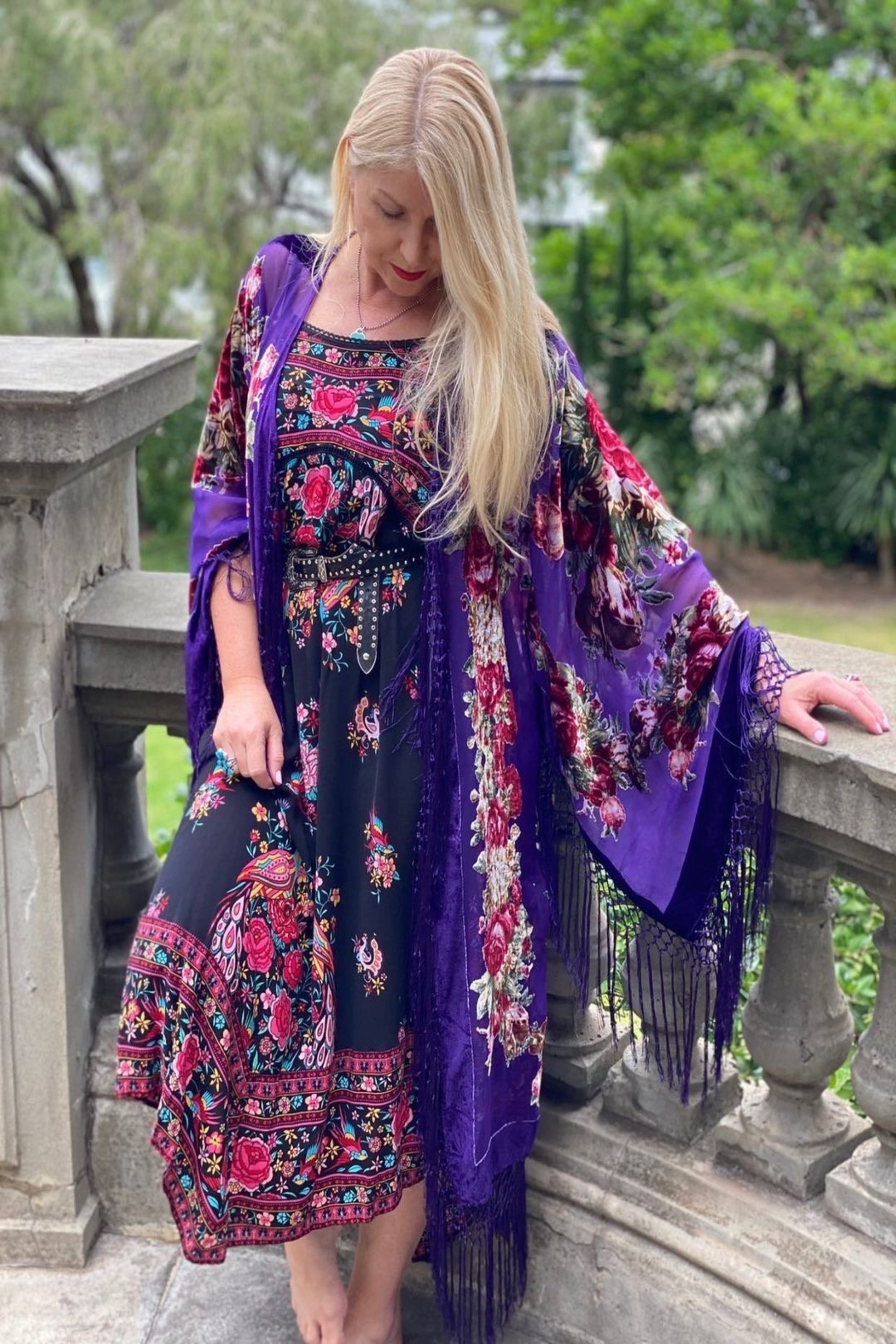 Southern Rose Purple - Wide Sleeve Robe