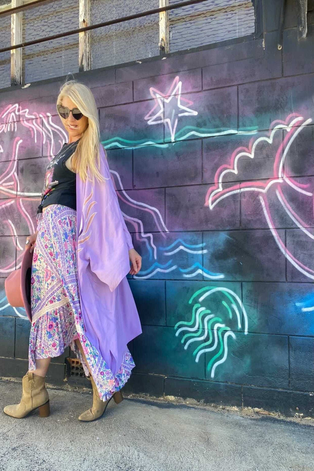 Wandering Stars Lilac -  Wide Sleeve Robe