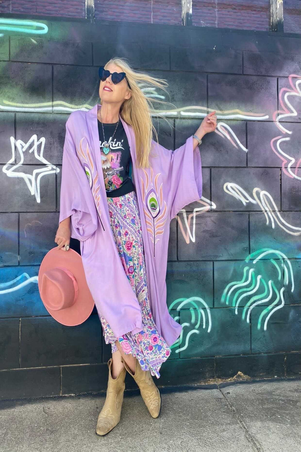 Wandering Stars Lilac -  Wide Sleeve Robe