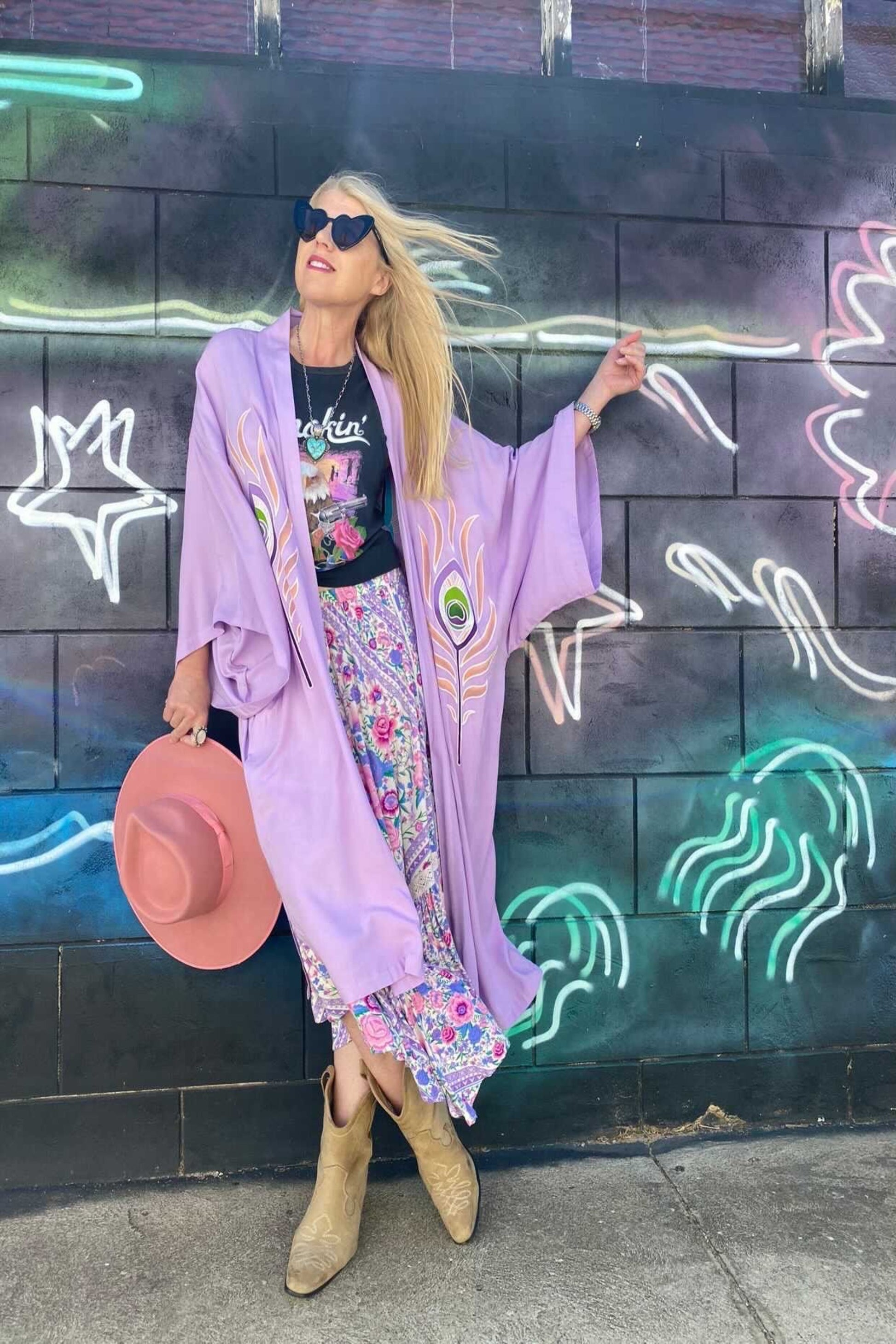 Wandering Stars Lilac -  Wide Sleeve Robe