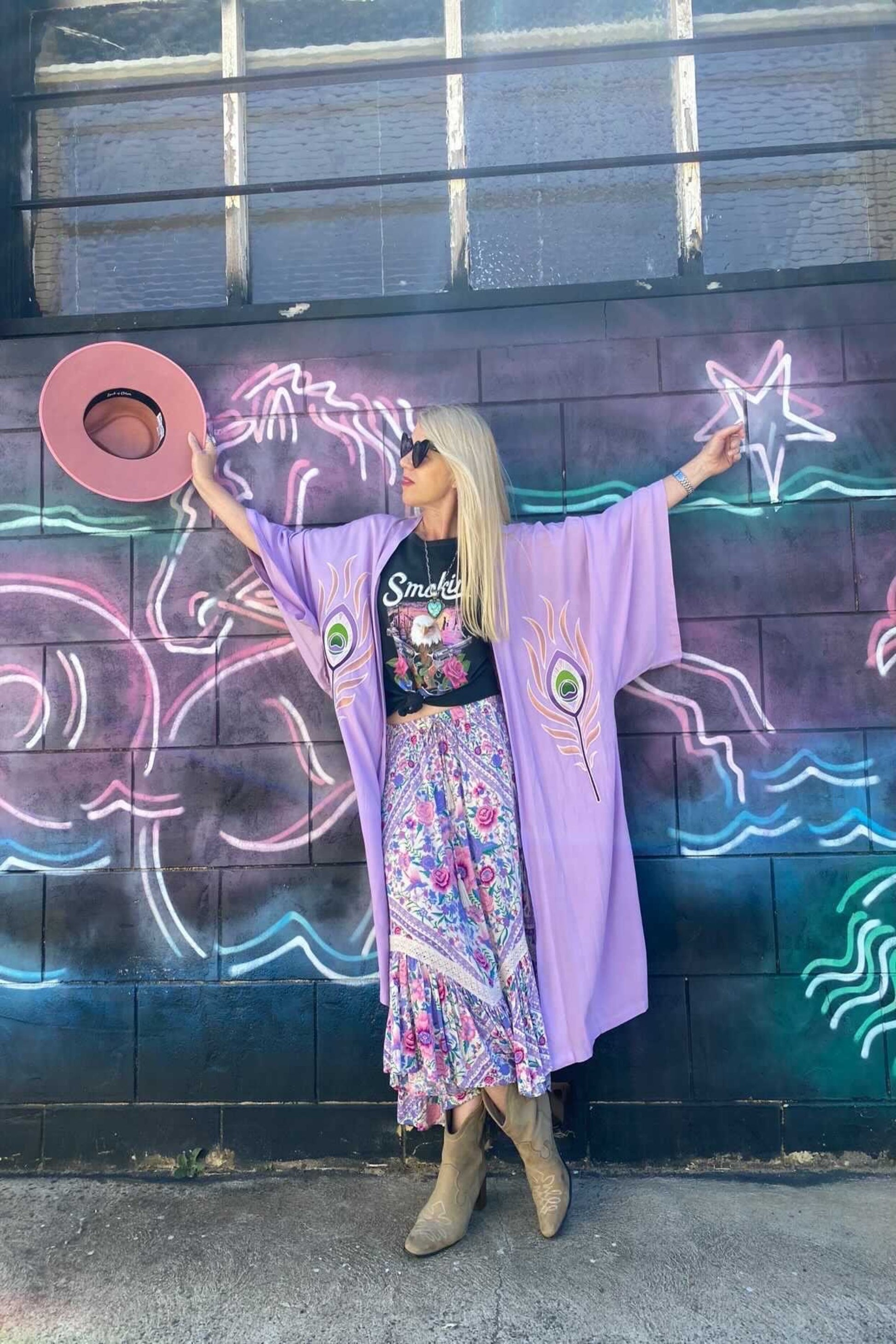 Wandering Stars Lilac -  Wide Sleeve Robe