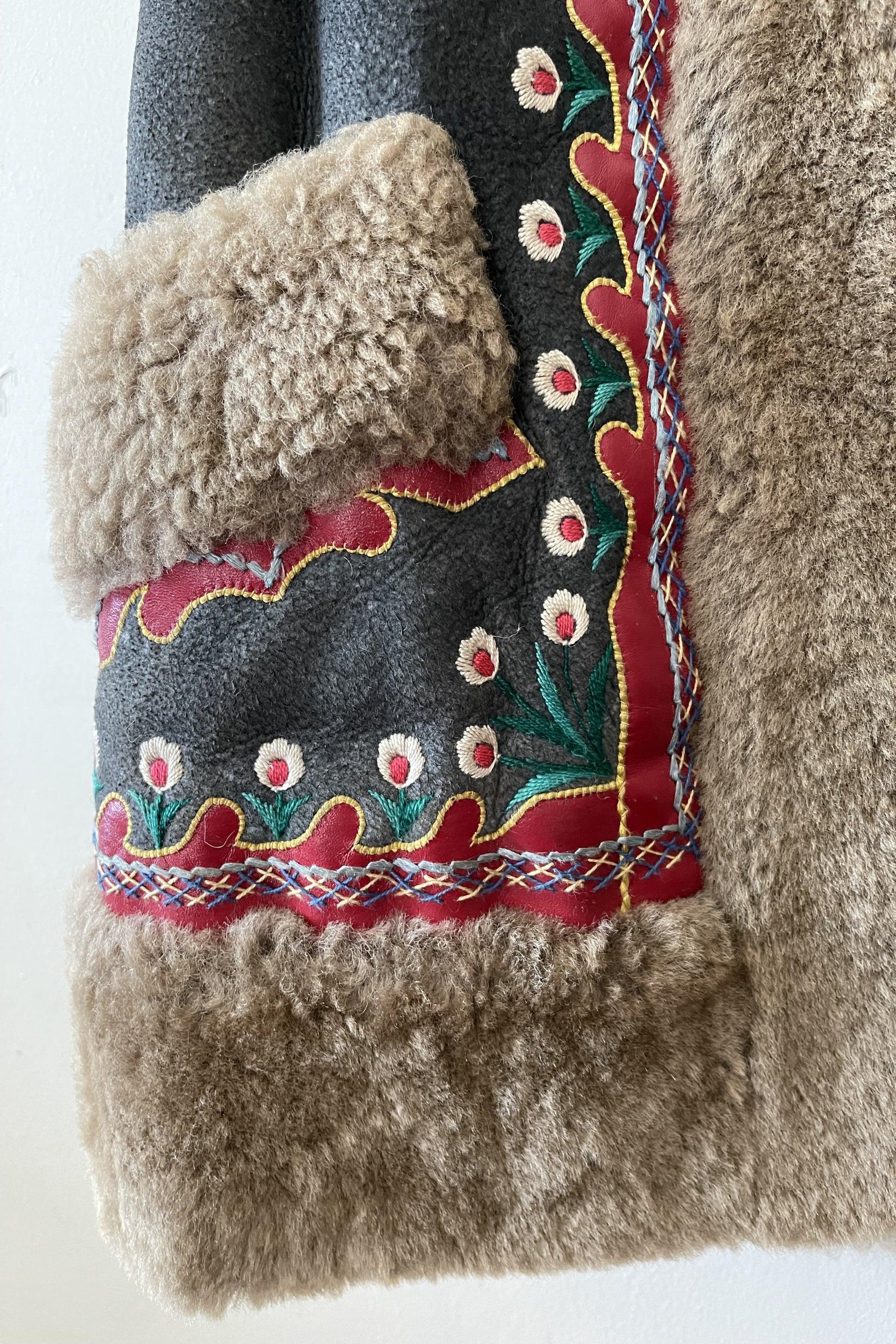 Vintage 1960s Embroidered Hungarian Shearling Afghan Vest