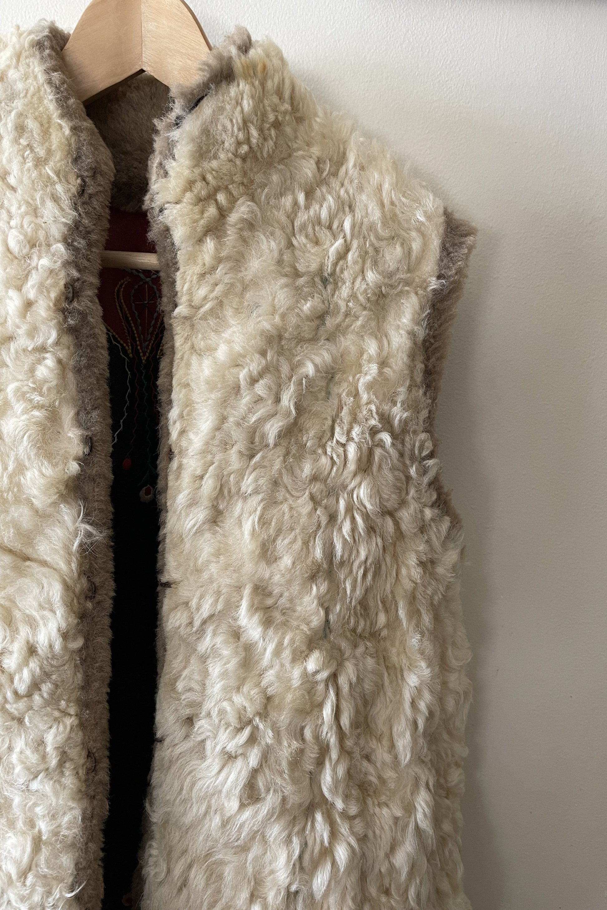 Vintage 1960s Embroidered Hungarian Shearling Afghan Vest