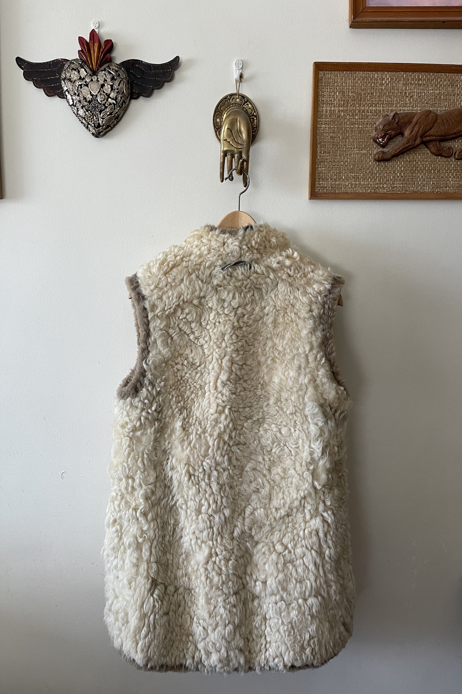 Vintage 1960s Embroidered Hungarian Shearling Afghan Vest