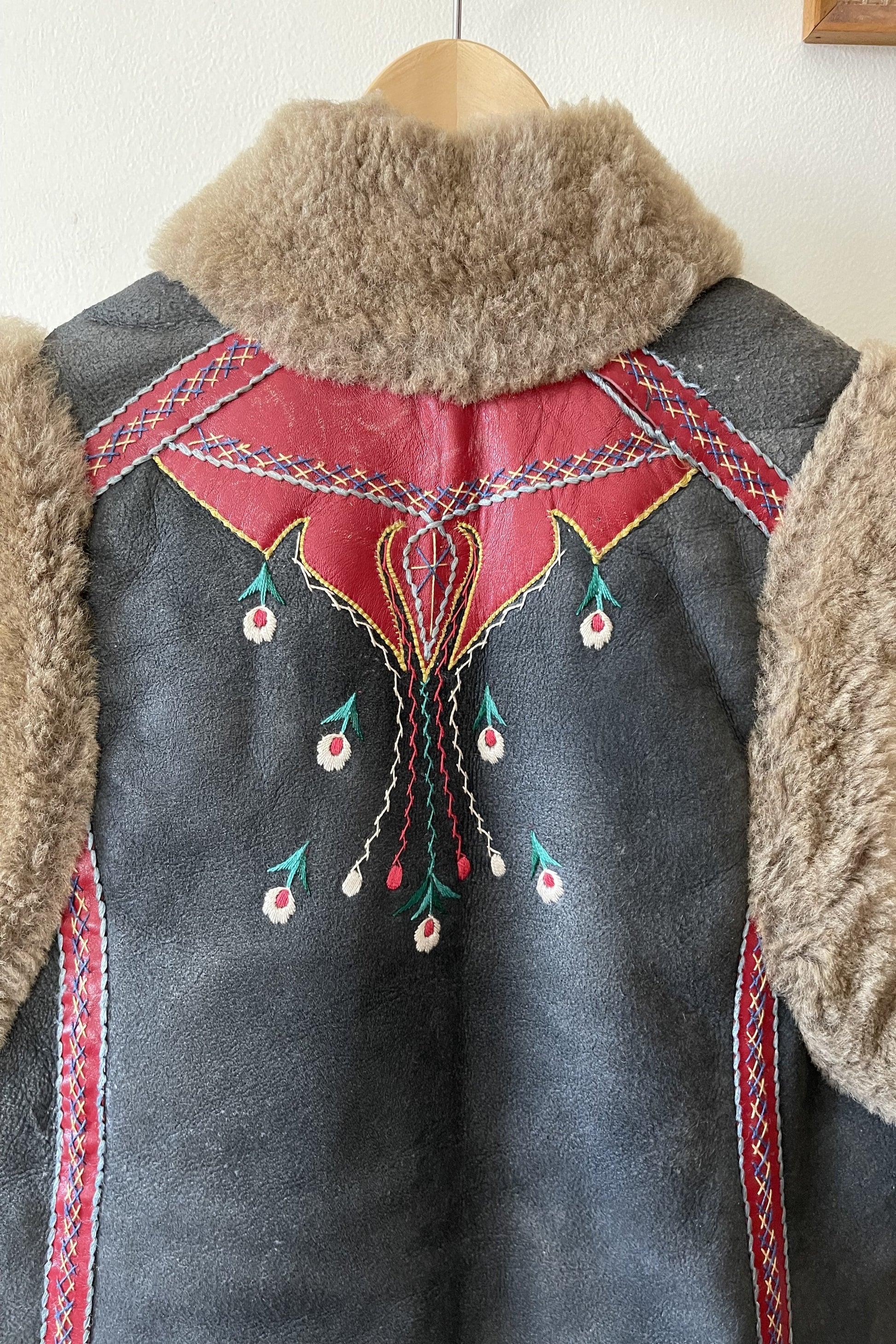 Vintage 1960s Embroidered Hungarian Shearling Afghan Vest