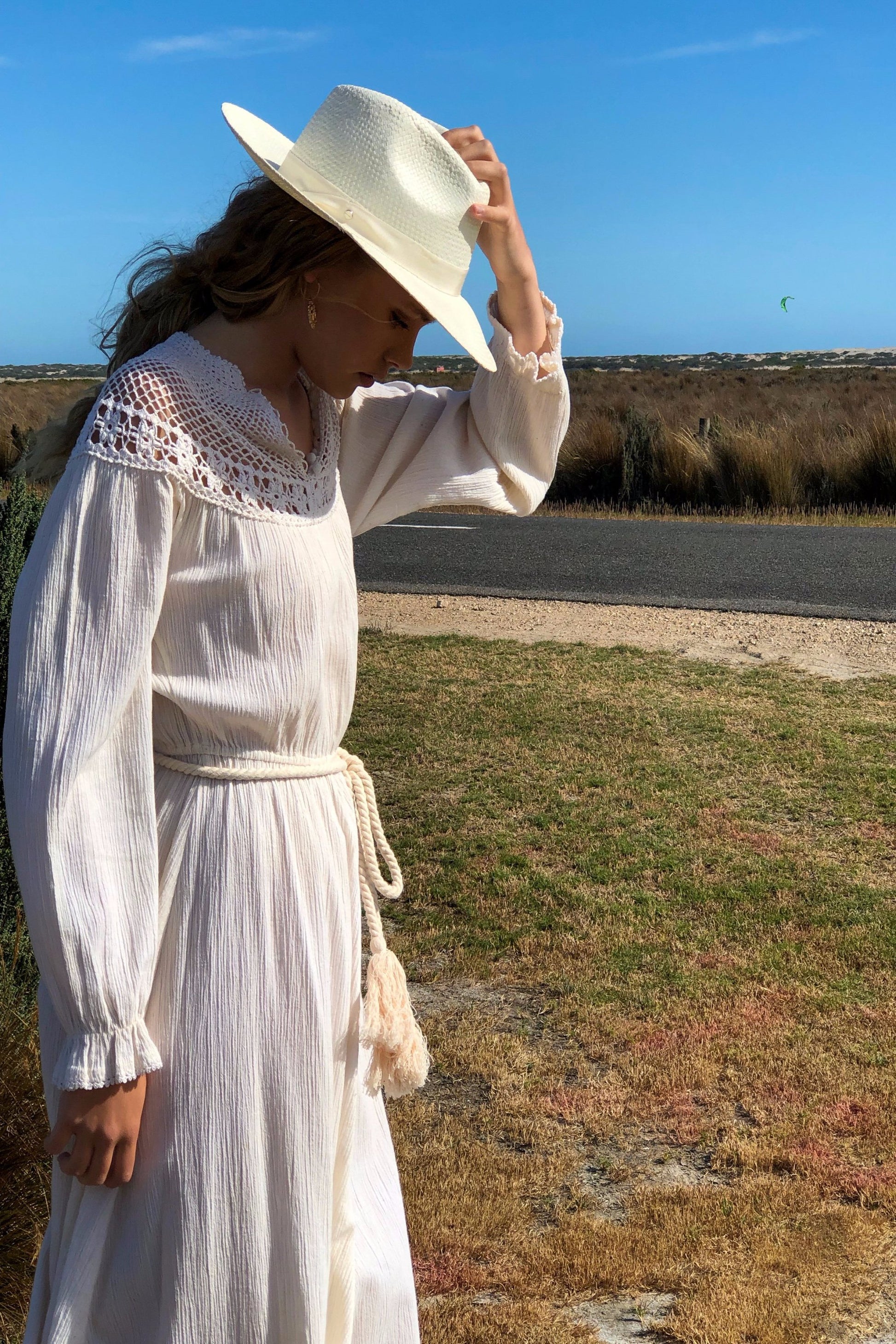 Vintage 1970s Ivory Cotton Gauze Dress With Crochet Yoke
