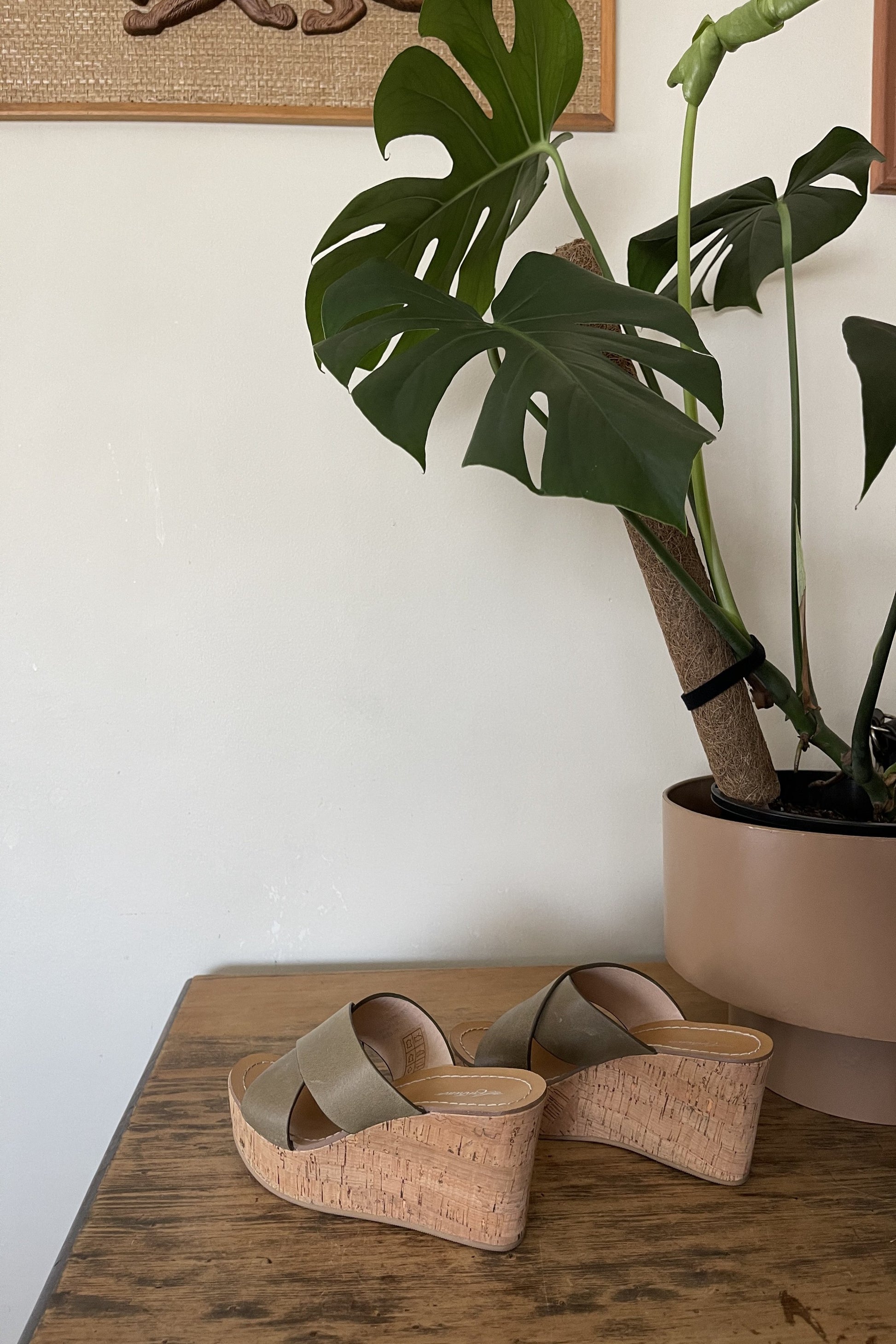 Arnhem - Marnie Cork Leather Wedges in Khaki