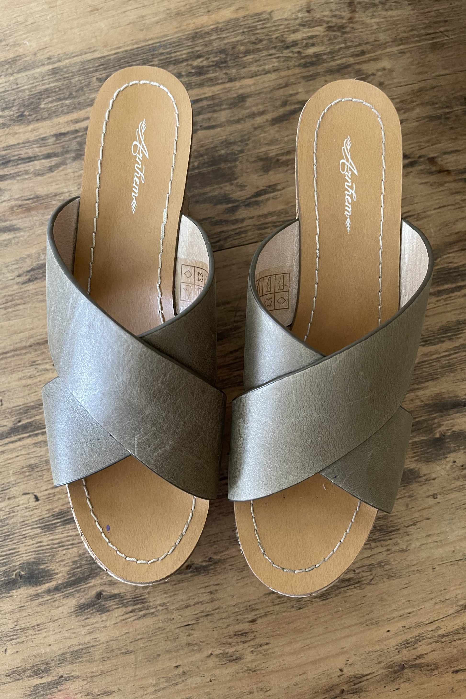 Arnhem - Marnie Cork Leather Wedges in Khaki