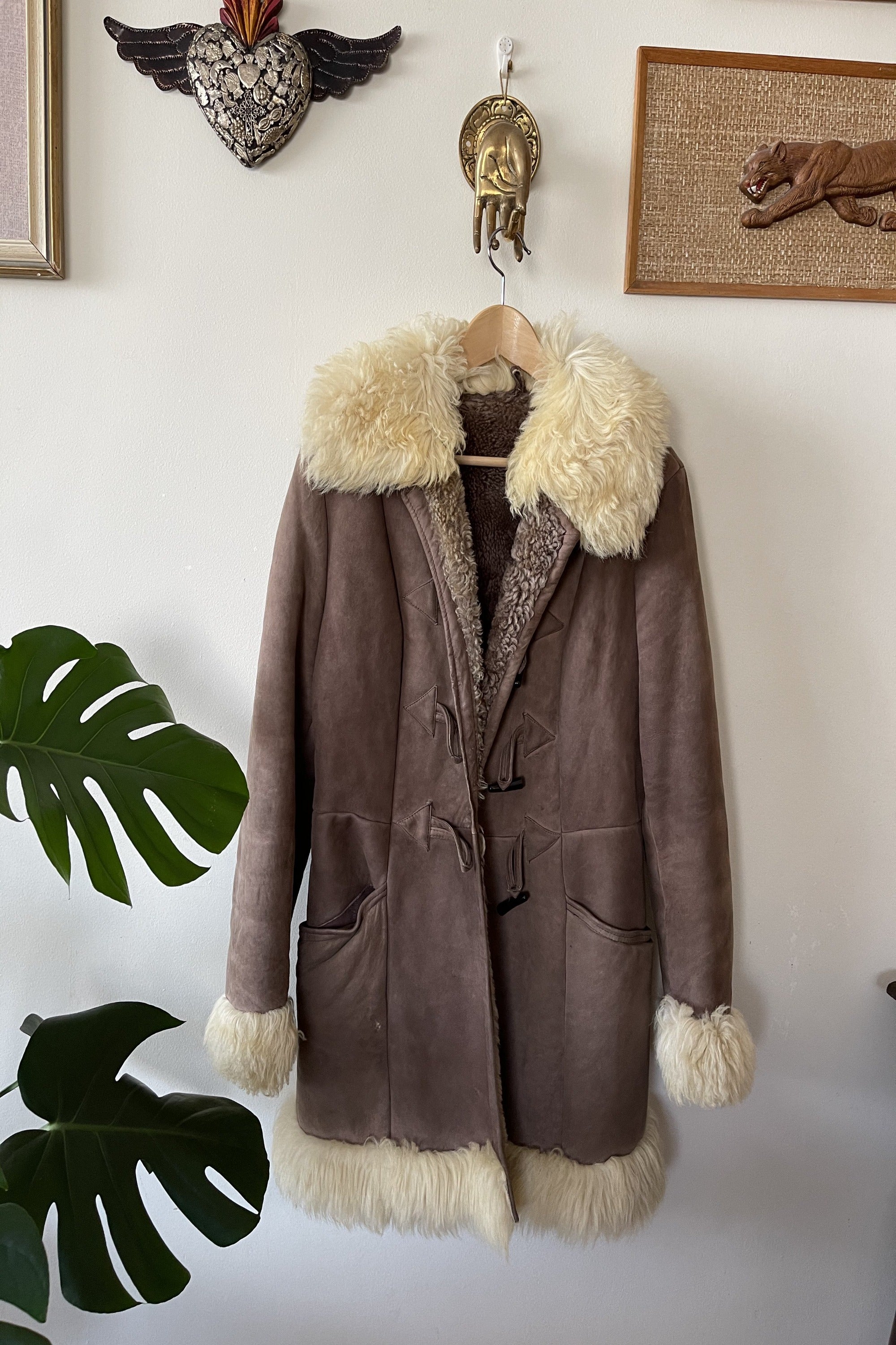 Vintage 1970s Shearling Afghan Duffle Coat