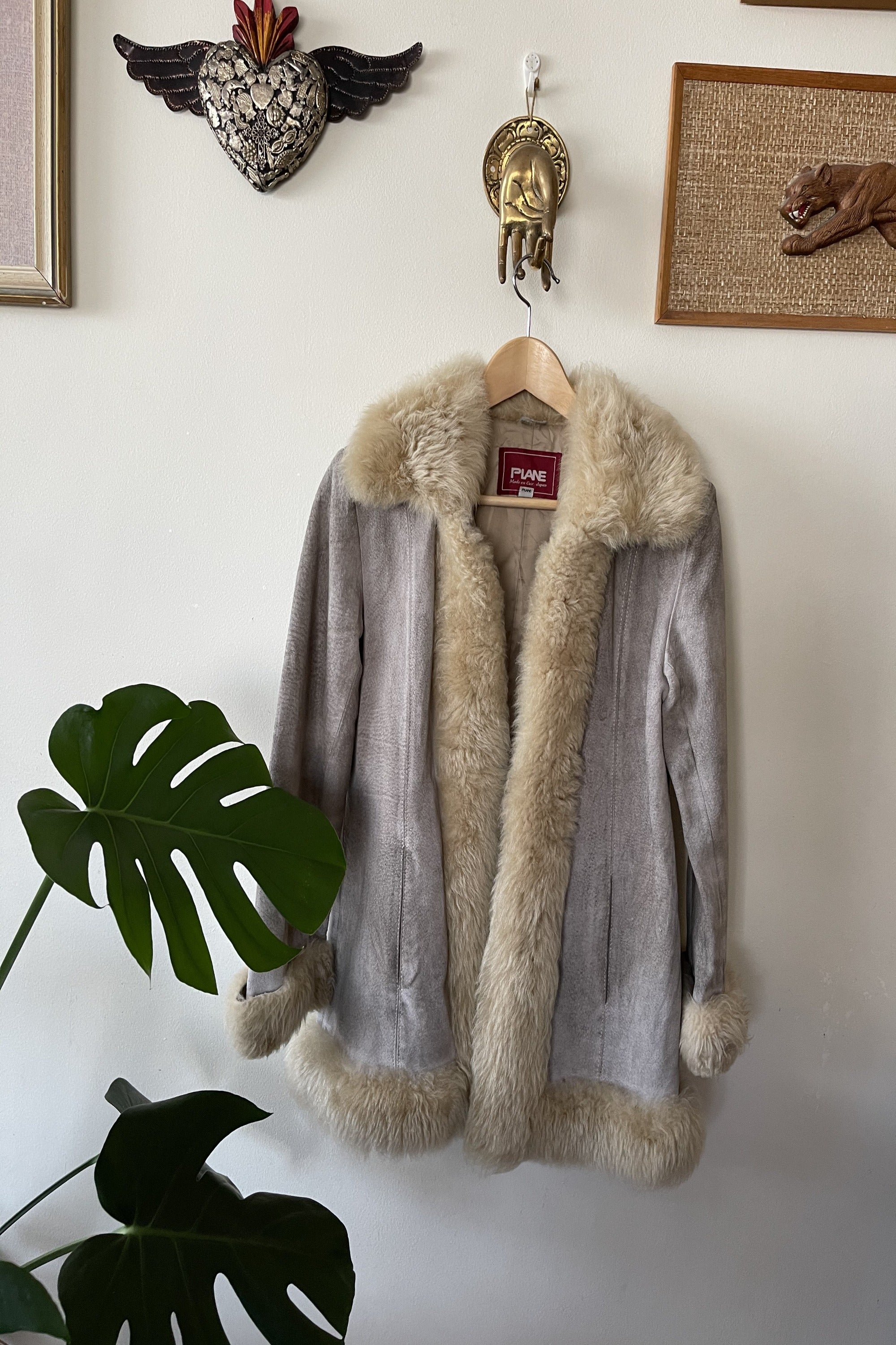 Vintage 1970s Shearling Grey Suede Coat