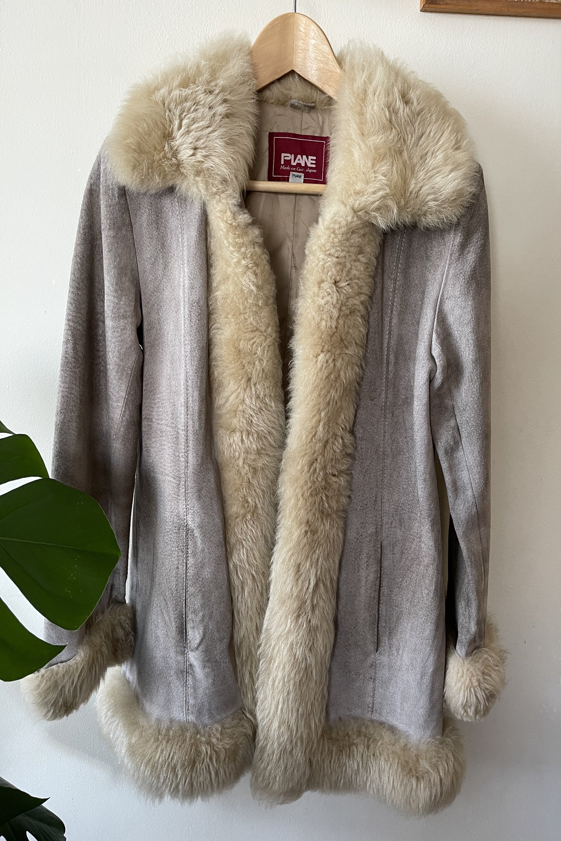 Vintage 1970s Shearling Grey Suede Coat