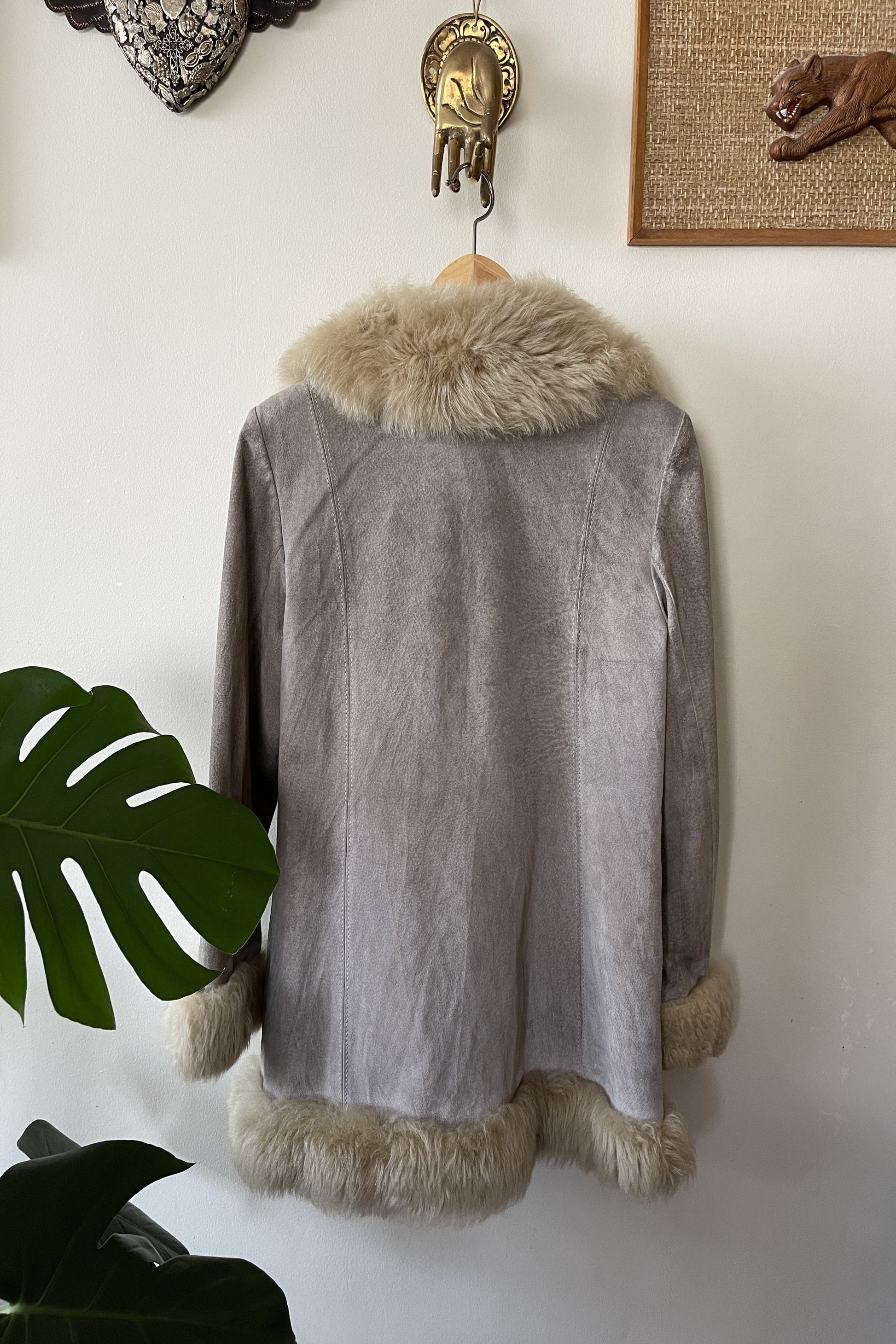 Vintage 1970s Shearling Grey Suede Coat
