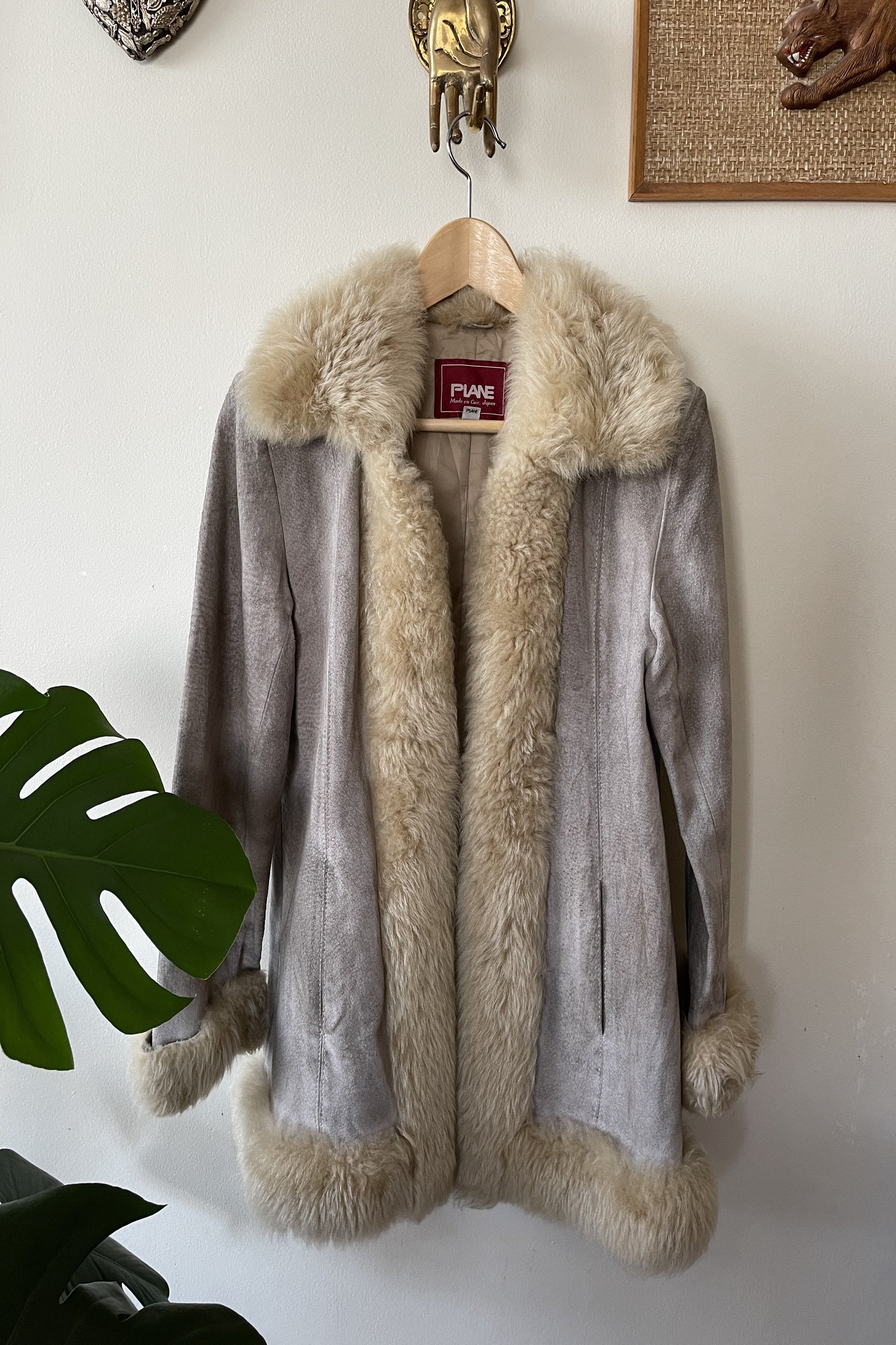 Vintage 1970s Shearling Grey Suede Coat