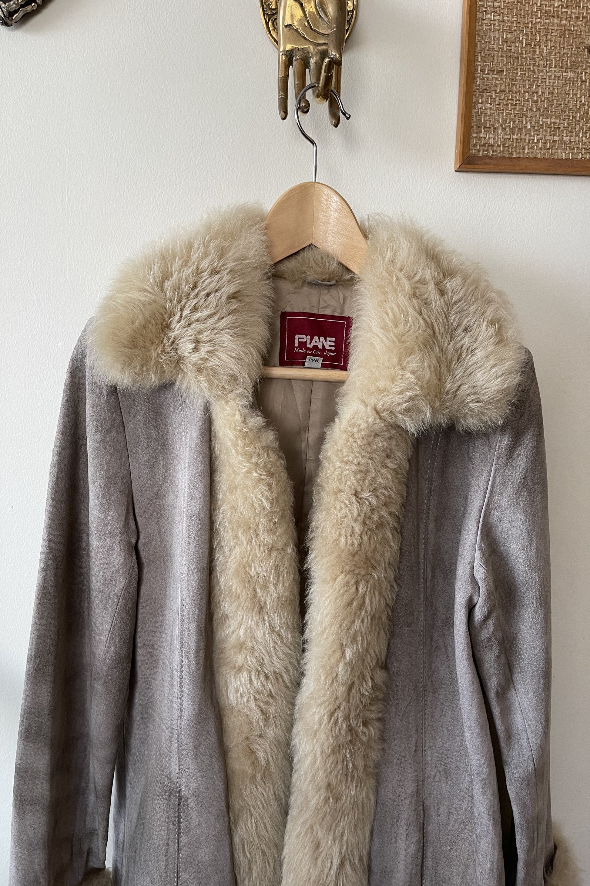 Vintage 1970s Shearling Grey Suede Coat