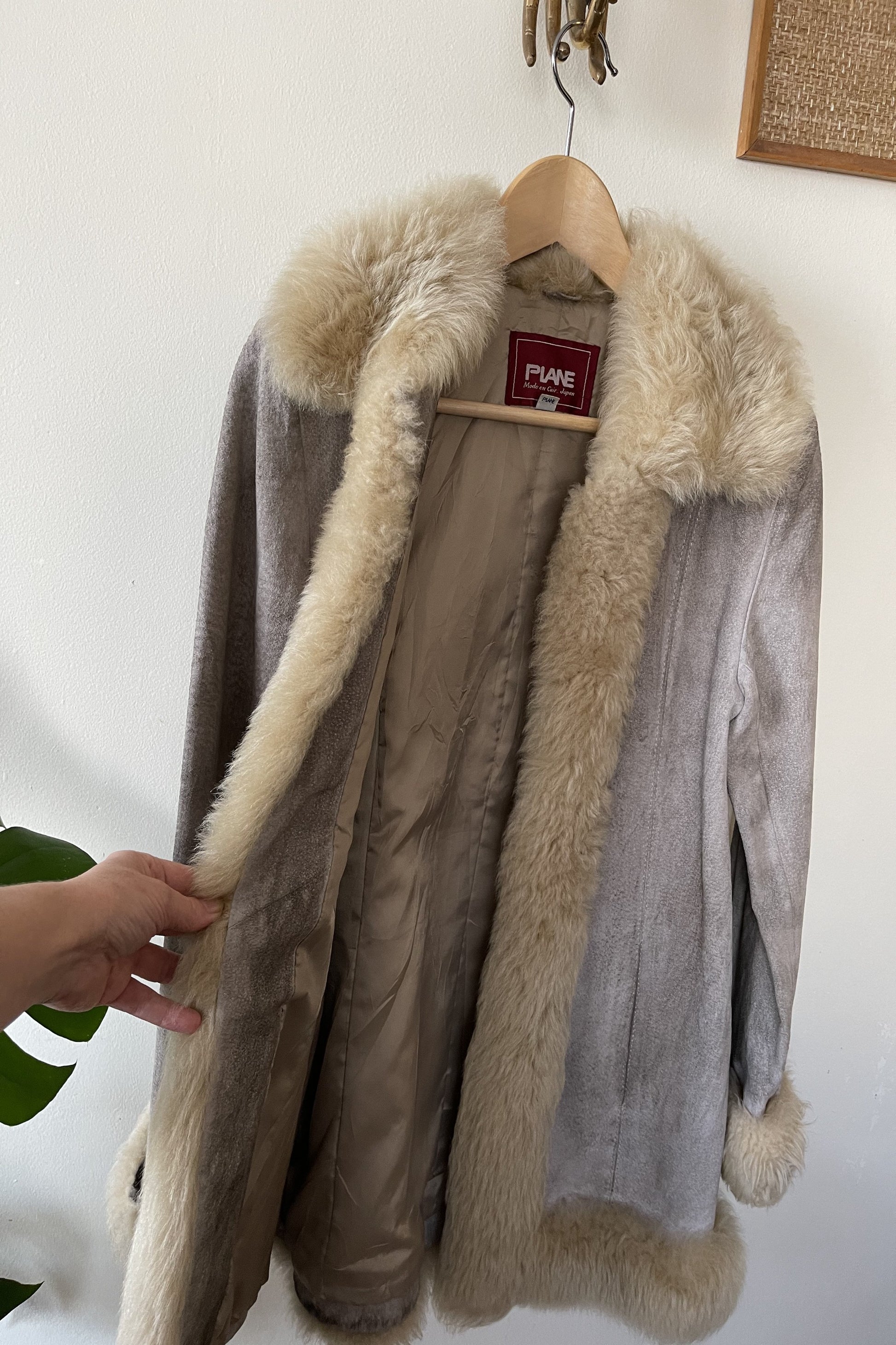Vintage 1970s Shearling Grey Suede Coat