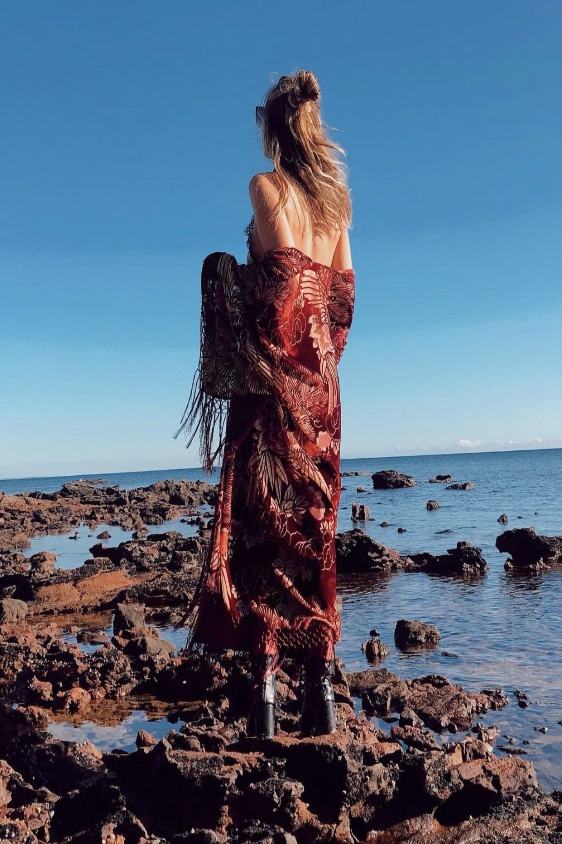Cranes In The Sky Wide Sleeve Robe - Raspberry