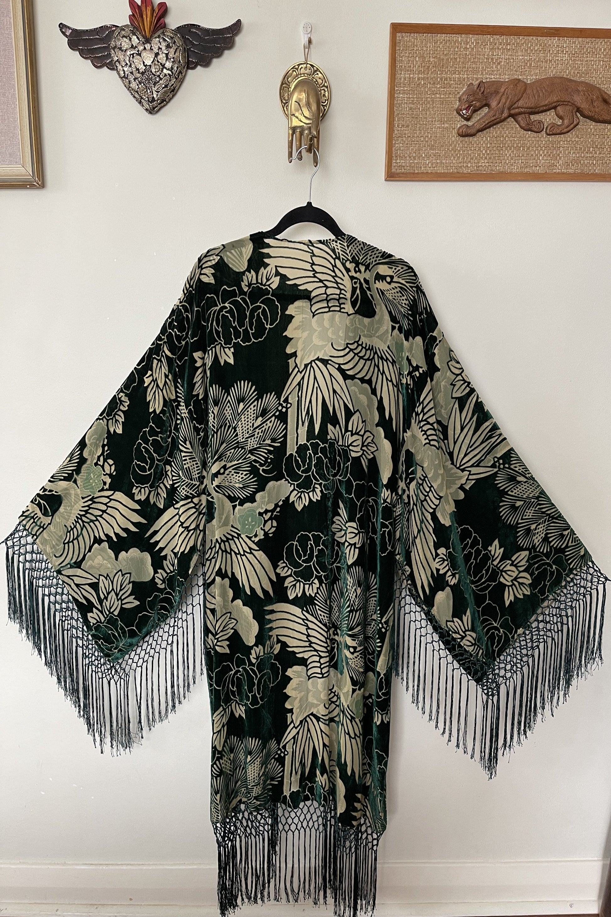 Cranes In The Sky Emerald Green - Wide Sleeve Robe