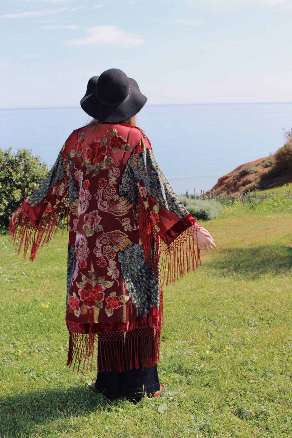 Gypsy Bridal Kimono - Bohemian Bridal Kimono - Velvet Brides Kimono Robe - Luxury Kimono Robe For Bride - Red Kimono Robe Lingerie