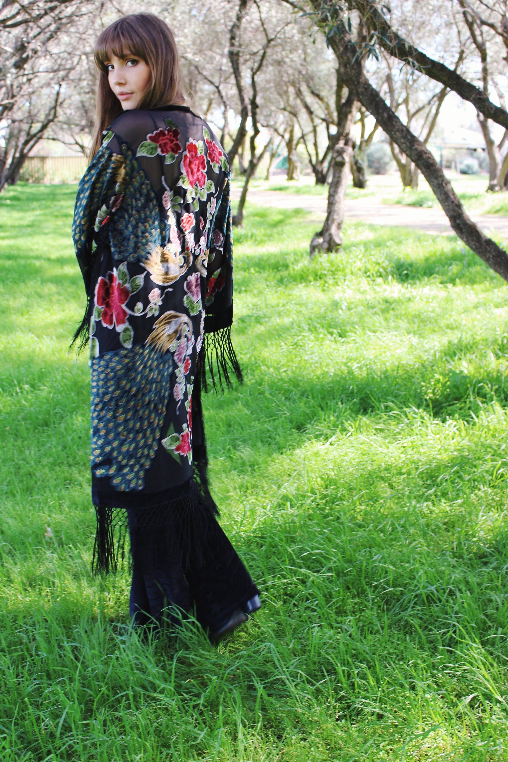 Bridal Floral Kimono Robe - Bohemian Wife Gift - Bridesmaid Getting Ready Robe - Floral Silk Kimono Robe - Boho Velvet Kimono - Kimono Robe