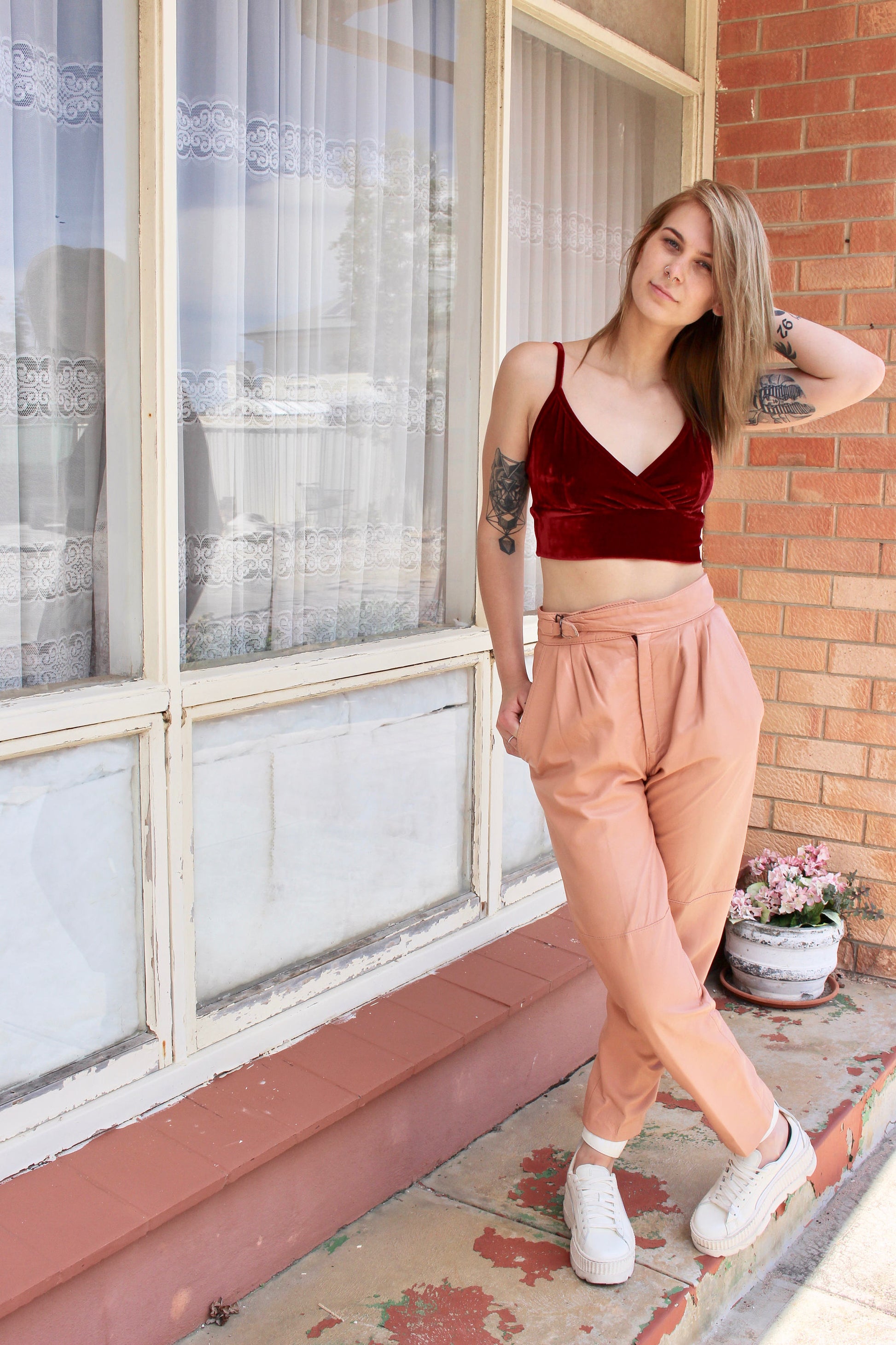 Baggy Pants Woman - Pink Gift For Girlfriend - Boho Festival Pants - Leather Pants - Leather Gift Ideas For Her - Tight Leather Pants