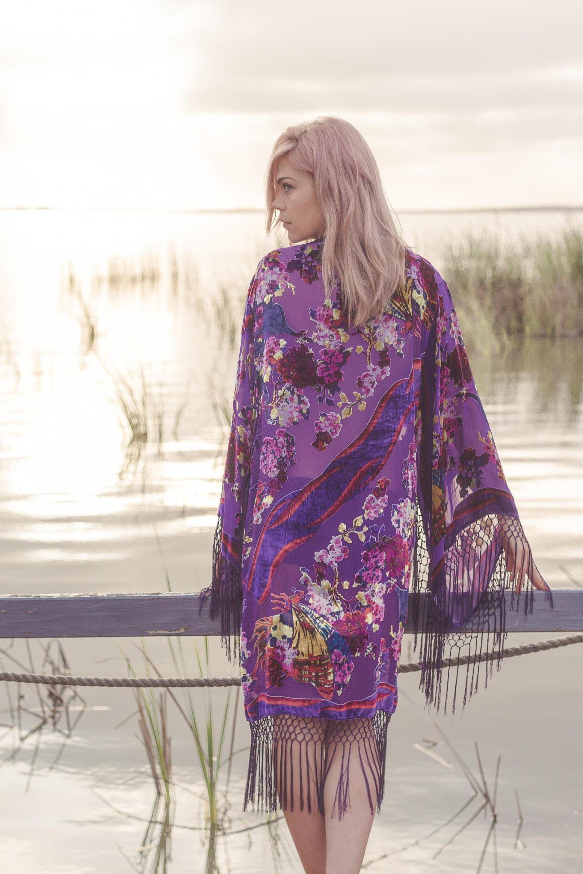 Brides Kimono Robe Lingerie - Bridal Party Kimonos For Gifts - Wedding Kimono Robe Plus Size - Boho Bridal Robes Long - Purple Bridal Kimono