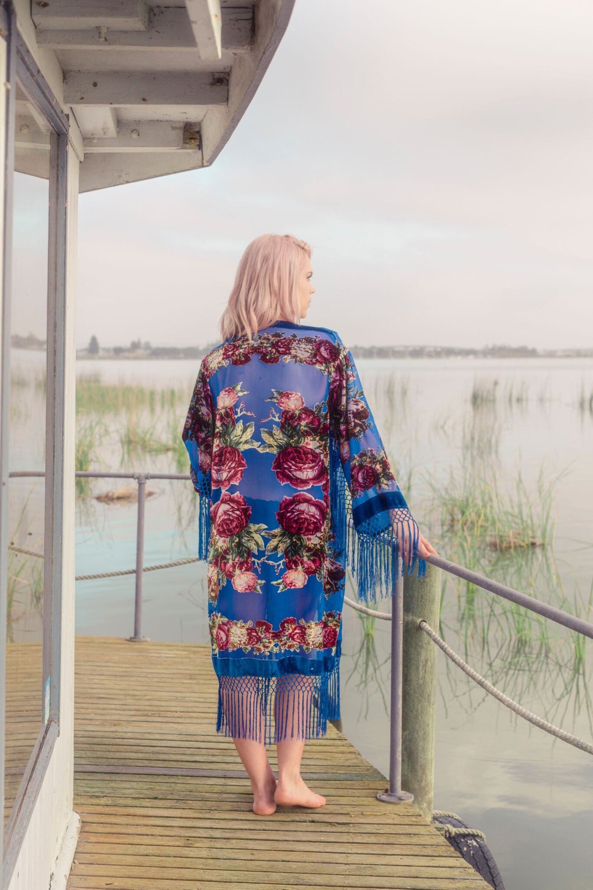 Gypsy Kimono Jacket - Bohemian Festival Clothing - Fringe Kimono - Kimono Coat - Floral Kimono - Velvet Kimono - Kimono Robe - Boho Kimono