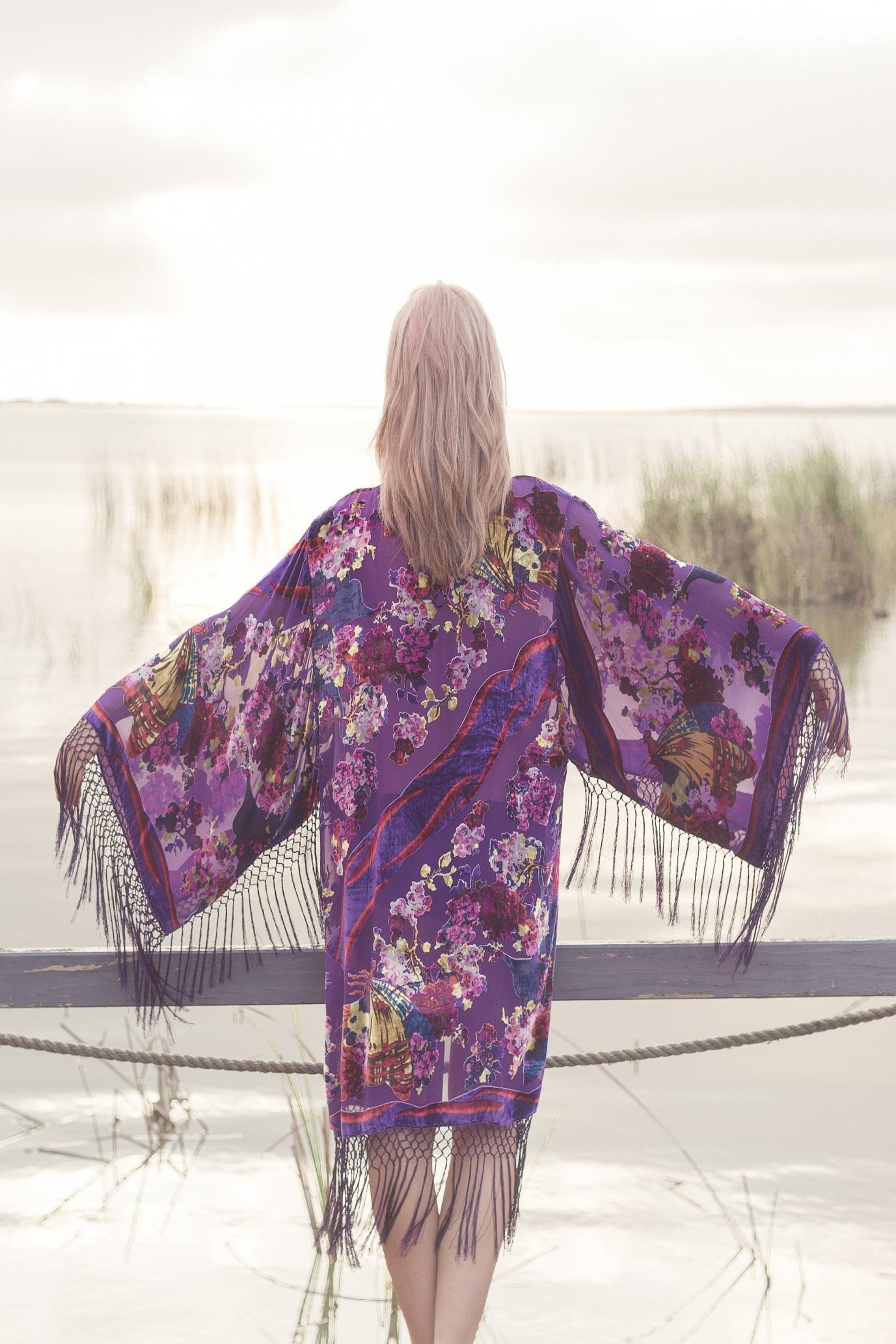 Brides Kimono Robe Lingerie - Bridal Party Kimonos For Gifts - Wedding Kimono Robe Plus Size - Boho Bridal Robes Long - Purple Bridal Kimono