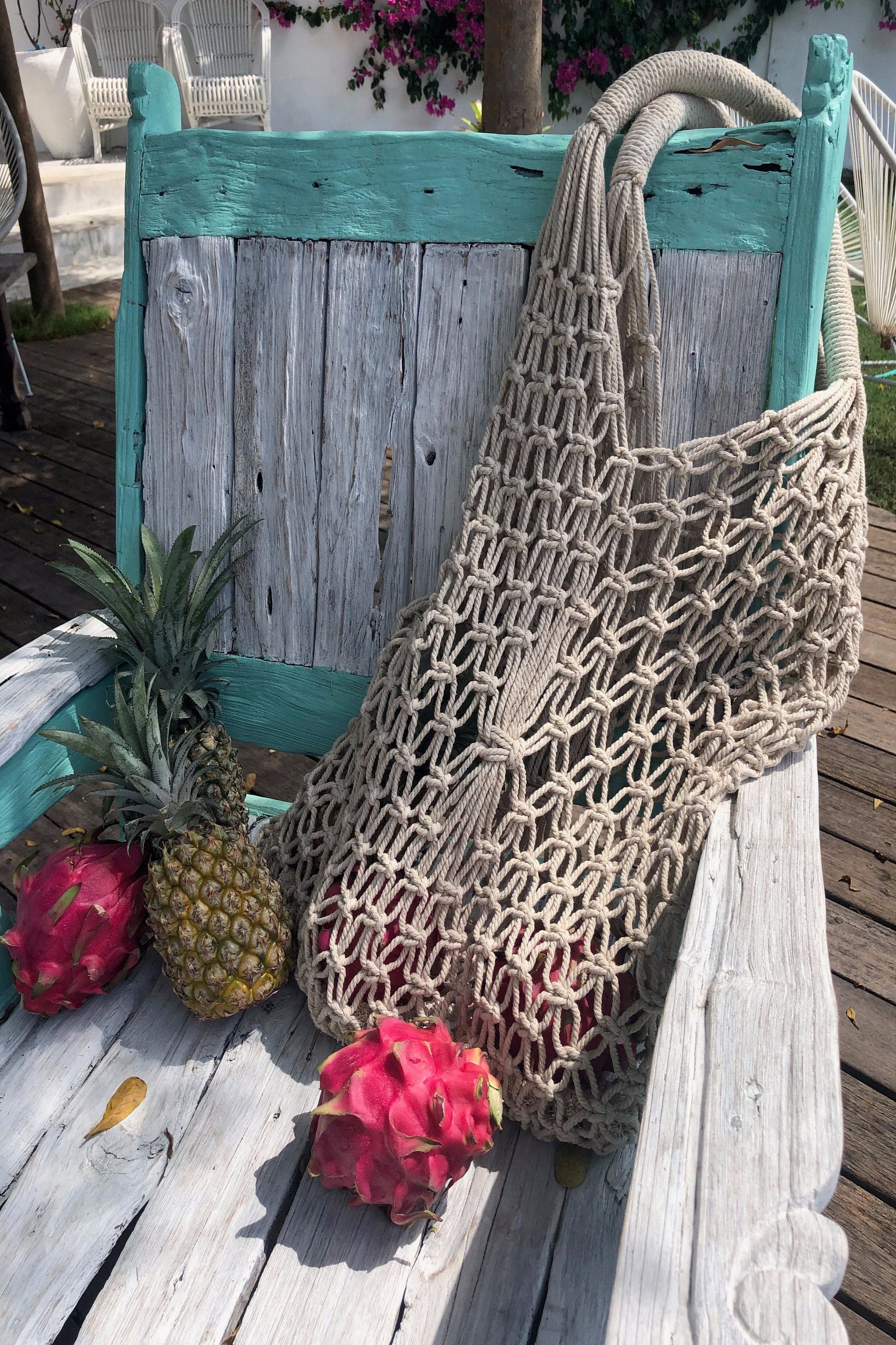 Produce Bag - Eco Cotton Tote - Crochet Market Bag - Crochet Beach Bag - Macrame Bag - Vacation Tote Bags - Girlfriend Bohemian Gift
