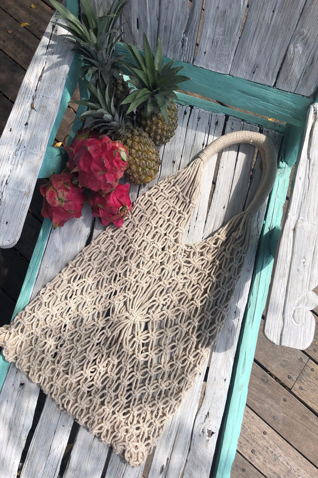 Produce Bag - Eco Cotton Tote - Crochet Market Bag - Crochet Beach Bag - Macrame Bag - Vacation Tote Bags - Girlfriend Bohemian Gift