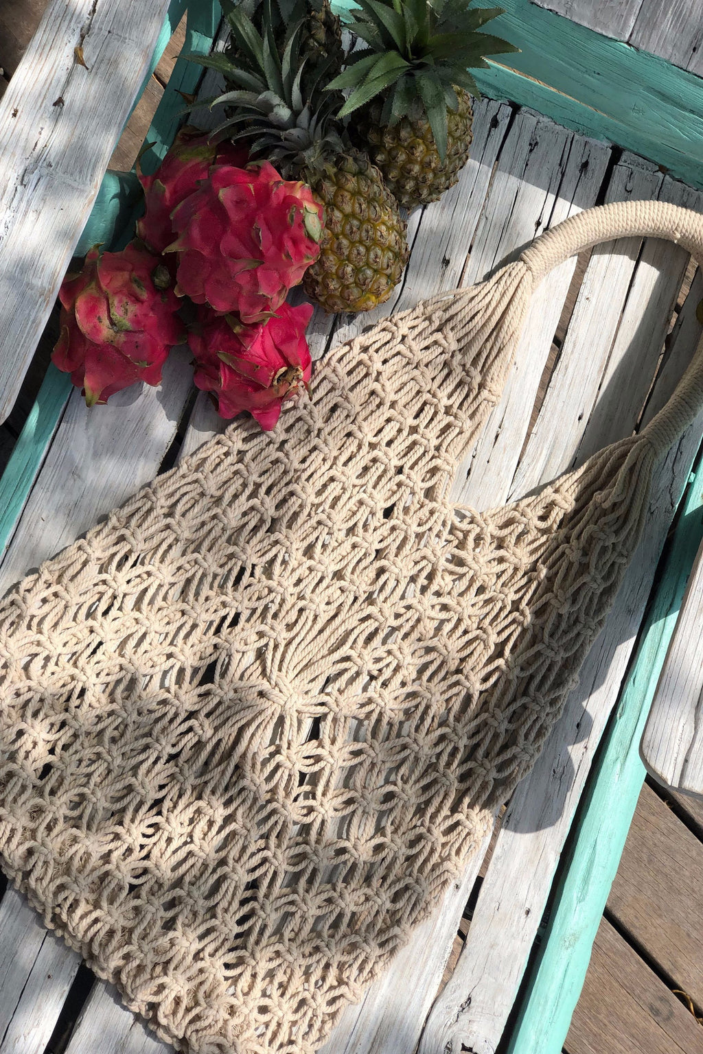 Produce Bag - Eco Cotton Tote - Crochet Market Bag - Crochet Beach Bag - Macrame Bag - Vacation Tote Bags - Girlfriend Bohemian Gift