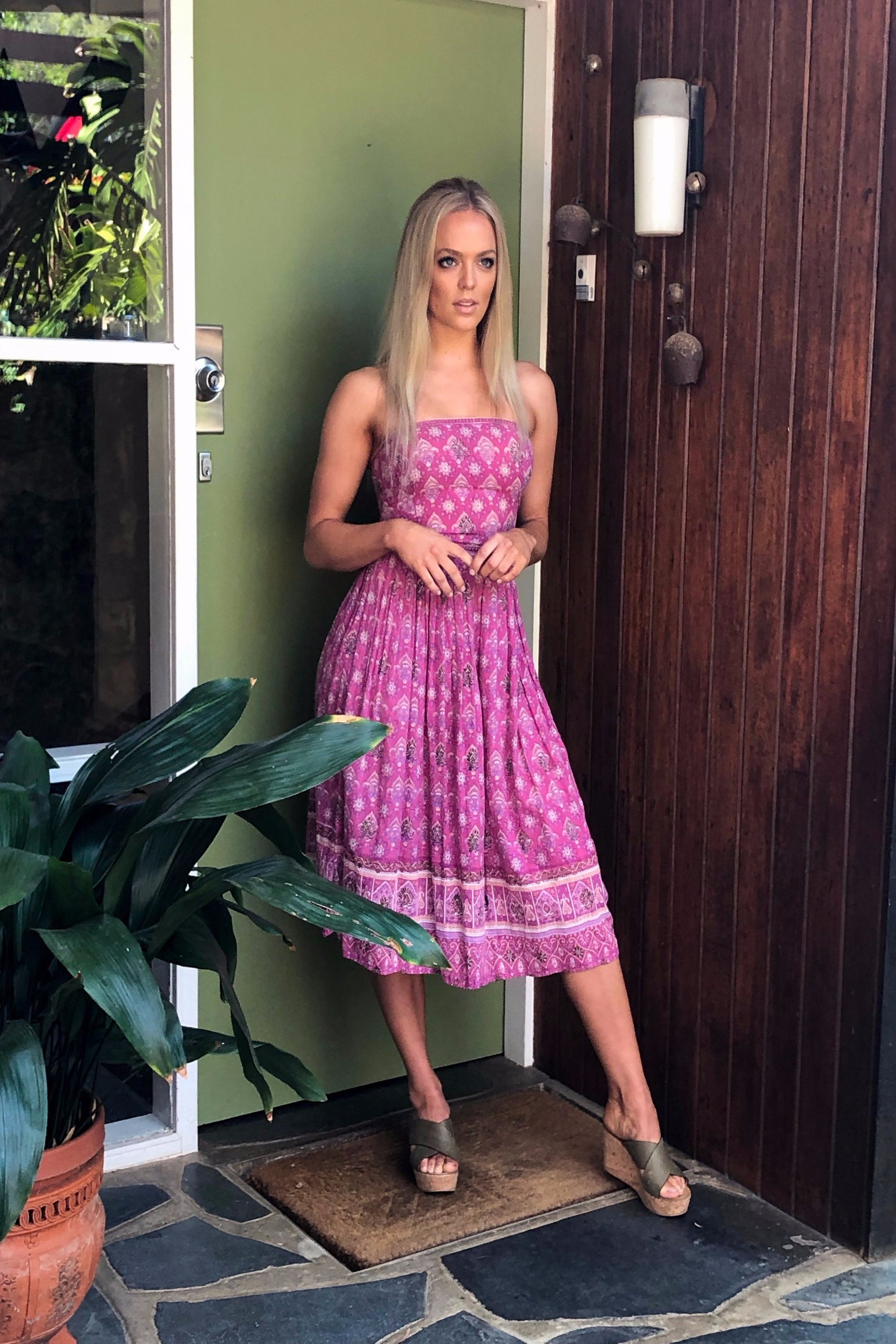 Boho Dress For Beach Wedding - Midi Dress - Off The Shoulder - Bohemian Gypsy Dress - Indian Cotton Dress - Adini Dress - Indian Gauze Dress