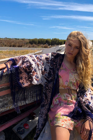 Velvet Kimono Jacket - Plus Size Kimono - Festival Kimono - Silk Kimono Robe - Boho Kimono Robe - Fringe Boho Brides Robe - Boho Gift Wife