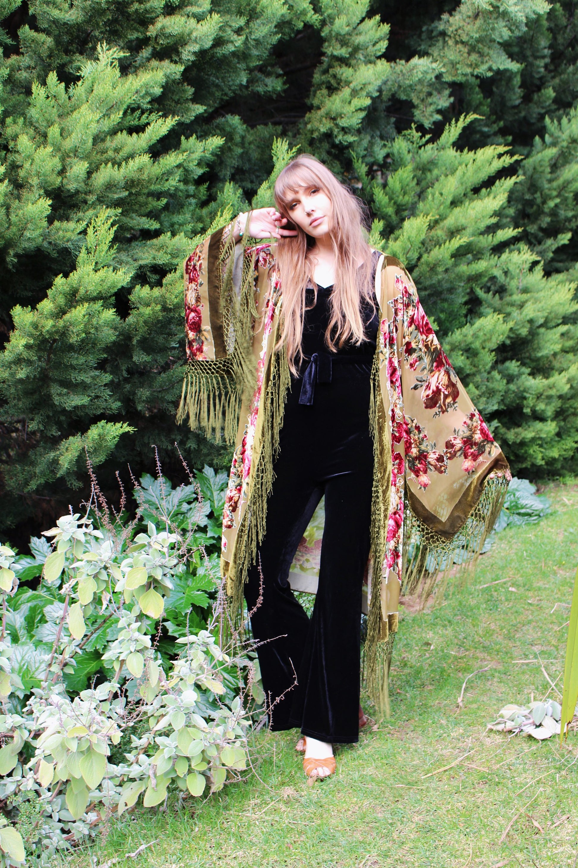 Bridal Floral Robes - Boho Festival Kimono - Green Kimono Jacket - Floral Rose Kimono - Silk Kimono Cardigan - Rustic Silk Kimono
