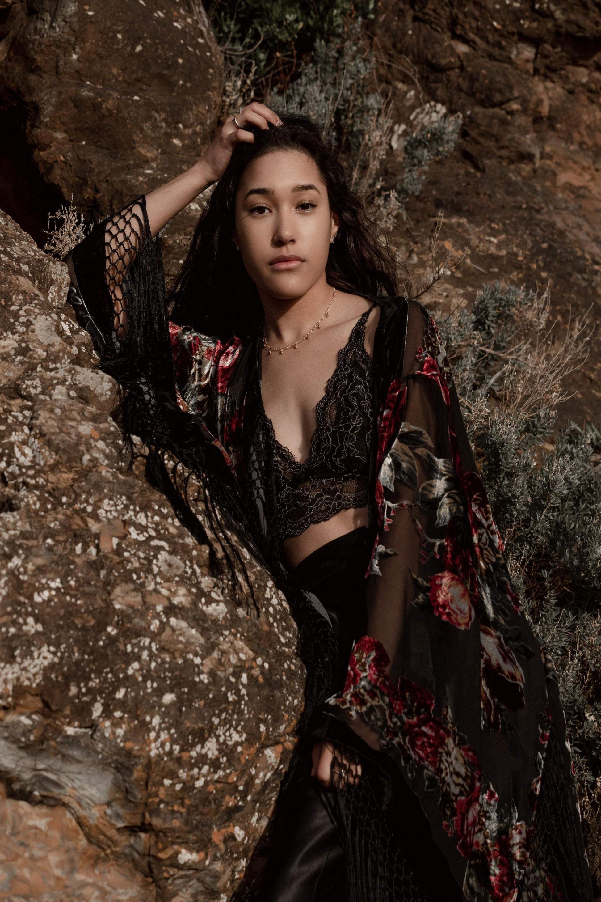 Boho Bridal Kimono Robe - Burnout Velvet Kimono - Fringed Velvet Kimono - Plus Size Kimono - Swimsuit Coverup - Boho Kimono  - Silk Kimono