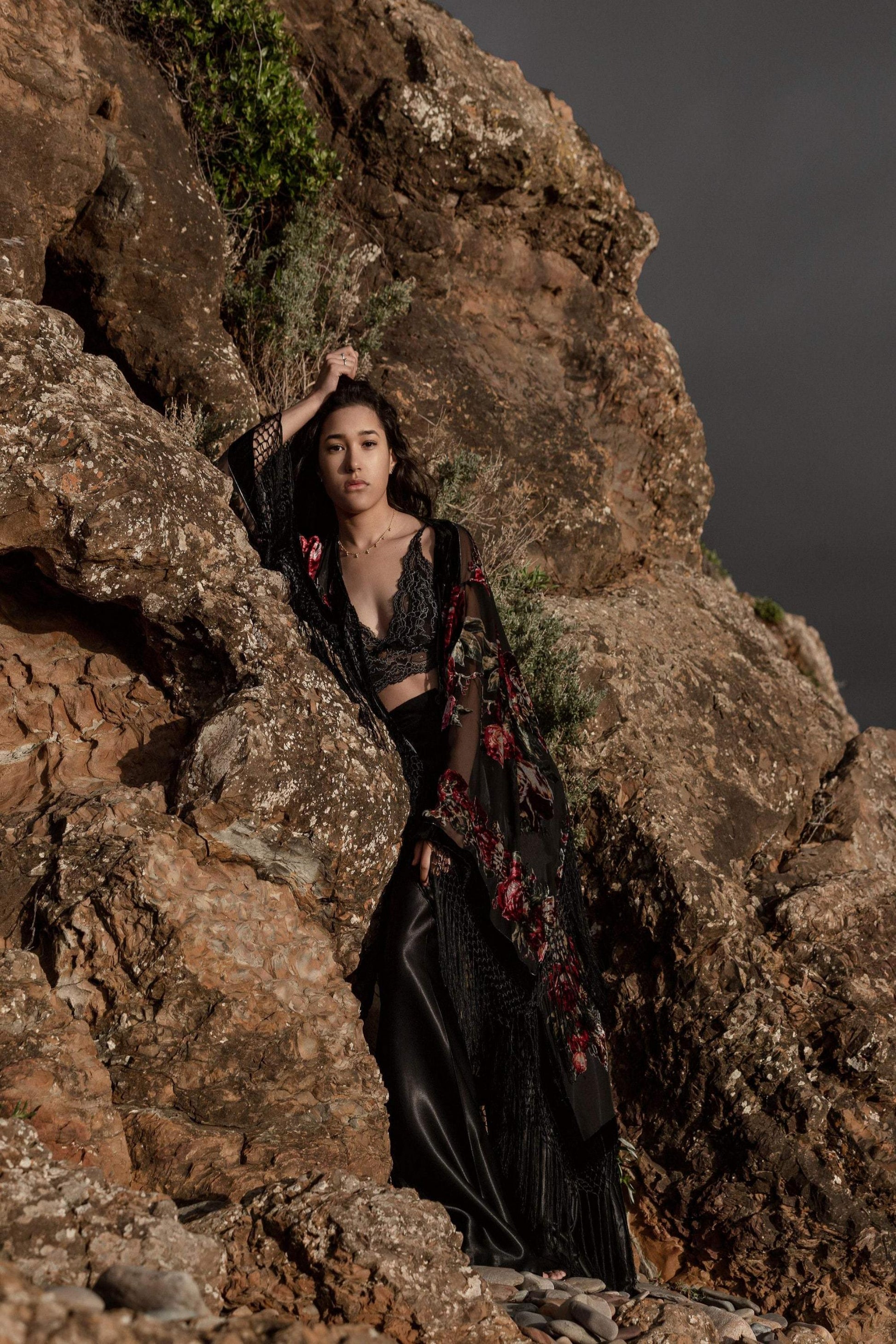 Boho Bridal Kimono Robe - Burnout Velvet Kimono - Fringed Velvet Kimono - Plus Size Kimono - Swimsuit Coverup - Boho Kimono  - Silk Kimono