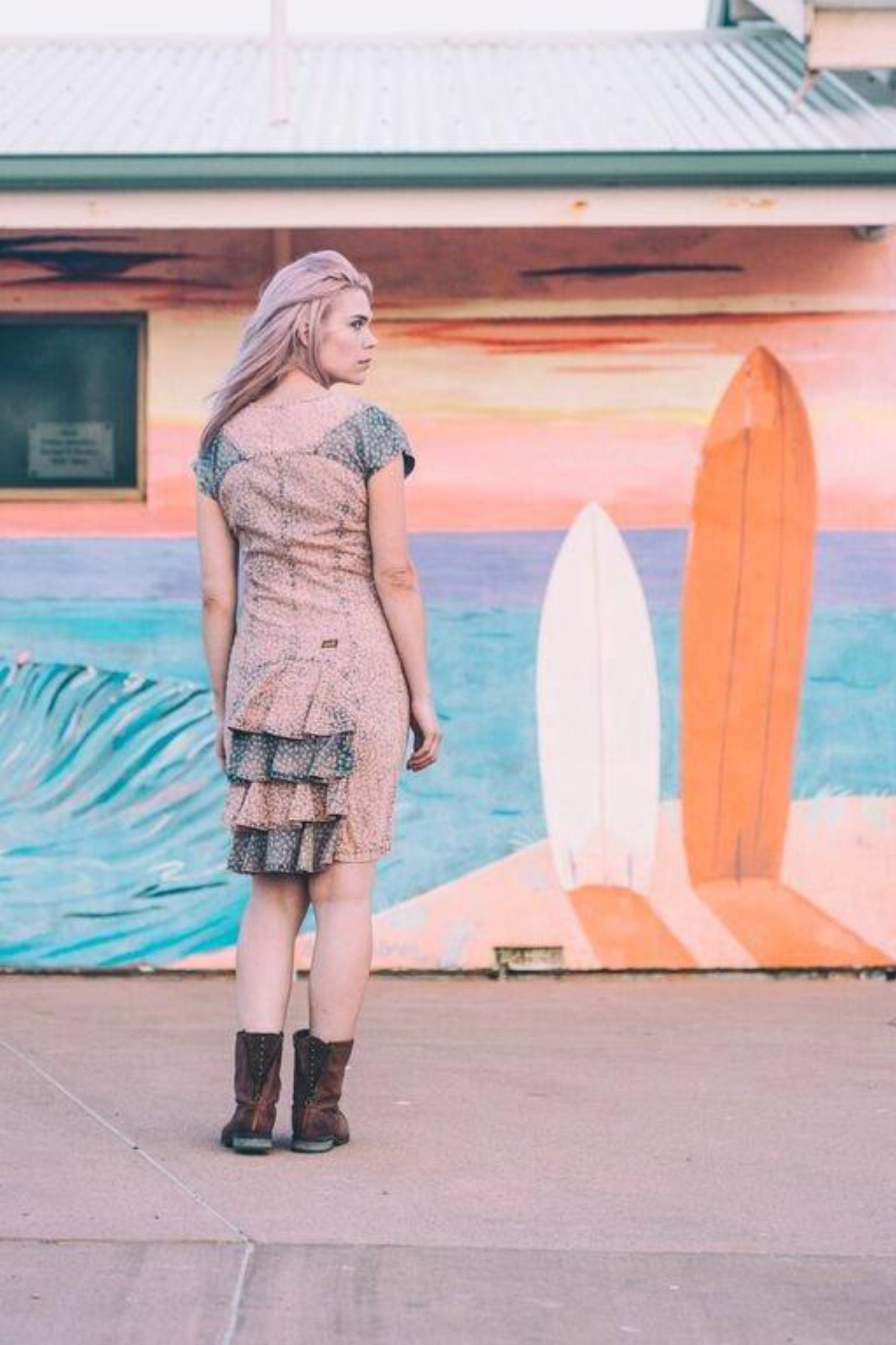 Boho Gypsy Style Dresses - Body-Con With Sleeves - Bohemian Festival Mini Dress -  Midi Dress For Wife - Acid Wash - Spring Pencil Dress