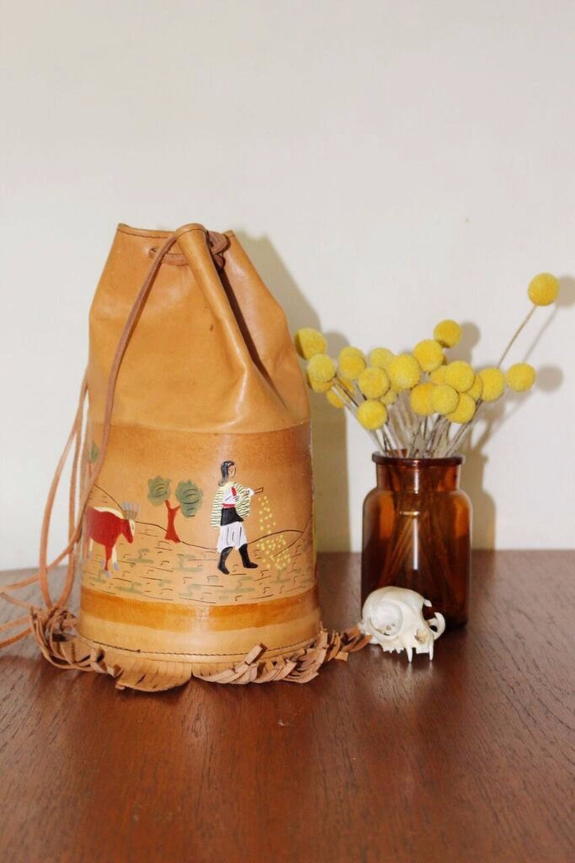 Bucket Bag - Leather Shoulder Bag Gift - Leather Bucket Bag - Leather Casual Bag - Bohemian Leather Bag - Hand Tooled Leather Purse
