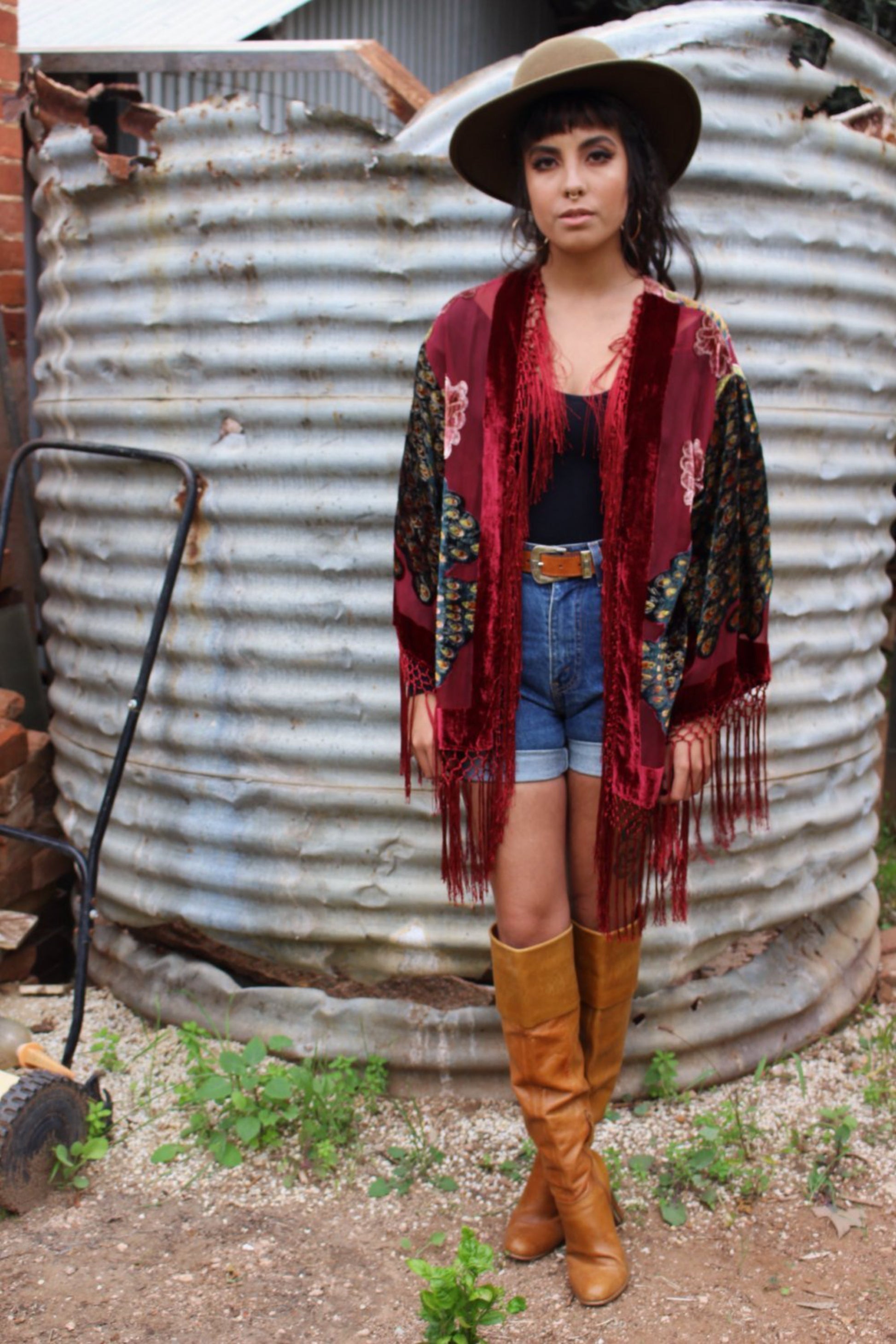 Silk Kimono For Gift - Kimono Robe For Honeymoon - Boho Velvet Kimono -  Bohemian Fringed Kimono  - Peacock Kimono Robe - Silk Gypsy Kimono