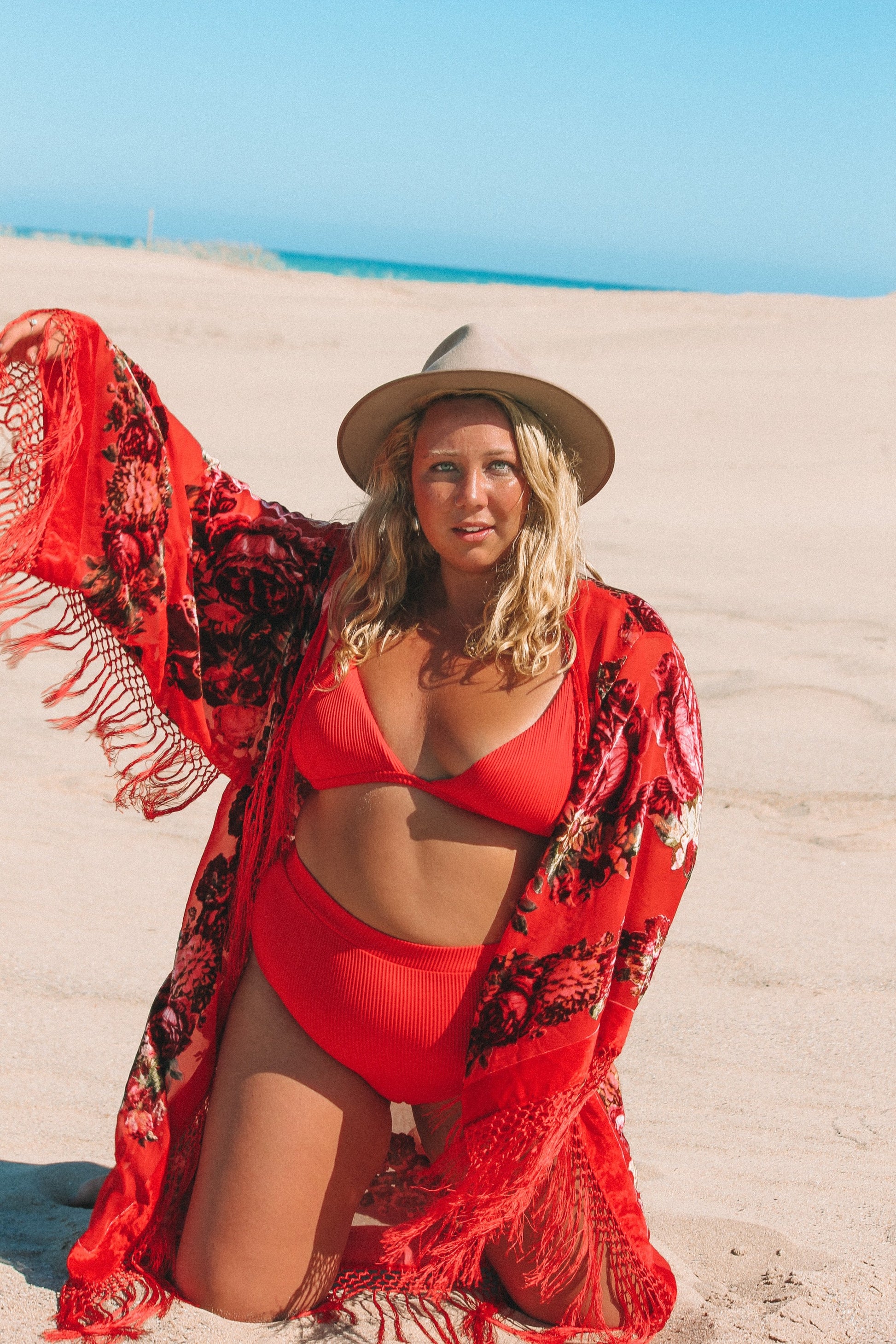 Southern Rose Red - Wide Sleeve Robe